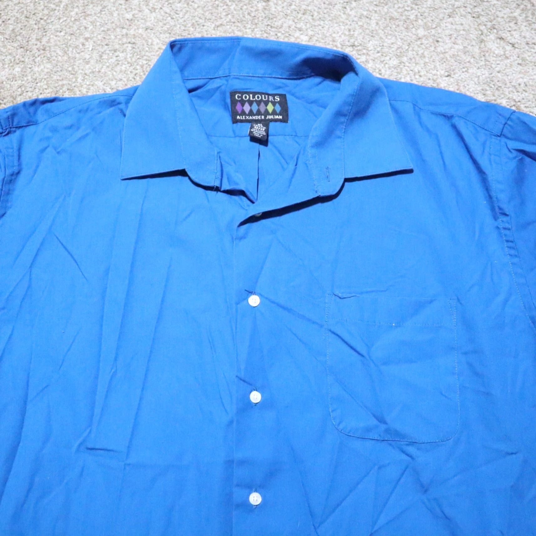Alexander Julian Alexander Julian Shirt Button-Up XL Blue Mens Long Sleeve solid Colorful 17.5 Colorful 90s Size US XL / EU 56 / 4 - 2 Thumbnail
