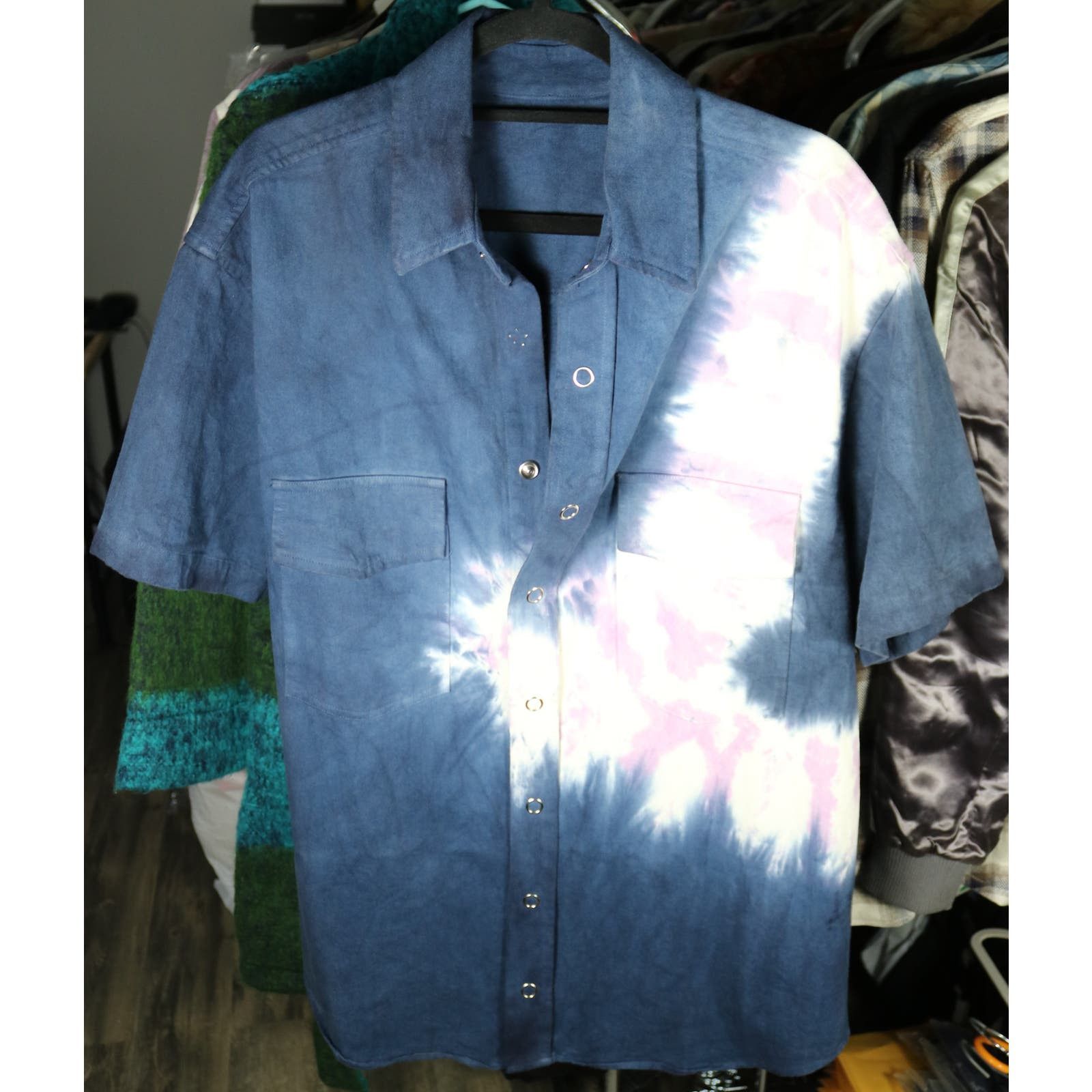 image of The Elder Statesman Whirlwind Denim Work Shirt Medium in Blue, Men's
