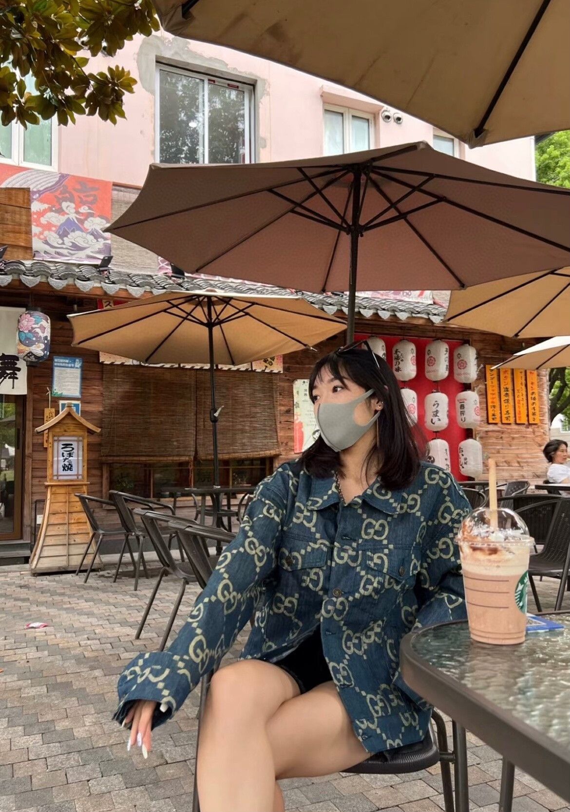 gucci denim double g printed jacket