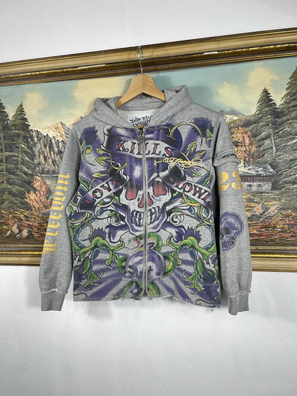Christian Audigier × Ed Hardy × Vintage Ed Hardy Retro 00s Hoodie Affliction Grunge HipHop Swag Drip Size S / US 4 / IT 40 - 3 Thumbnail