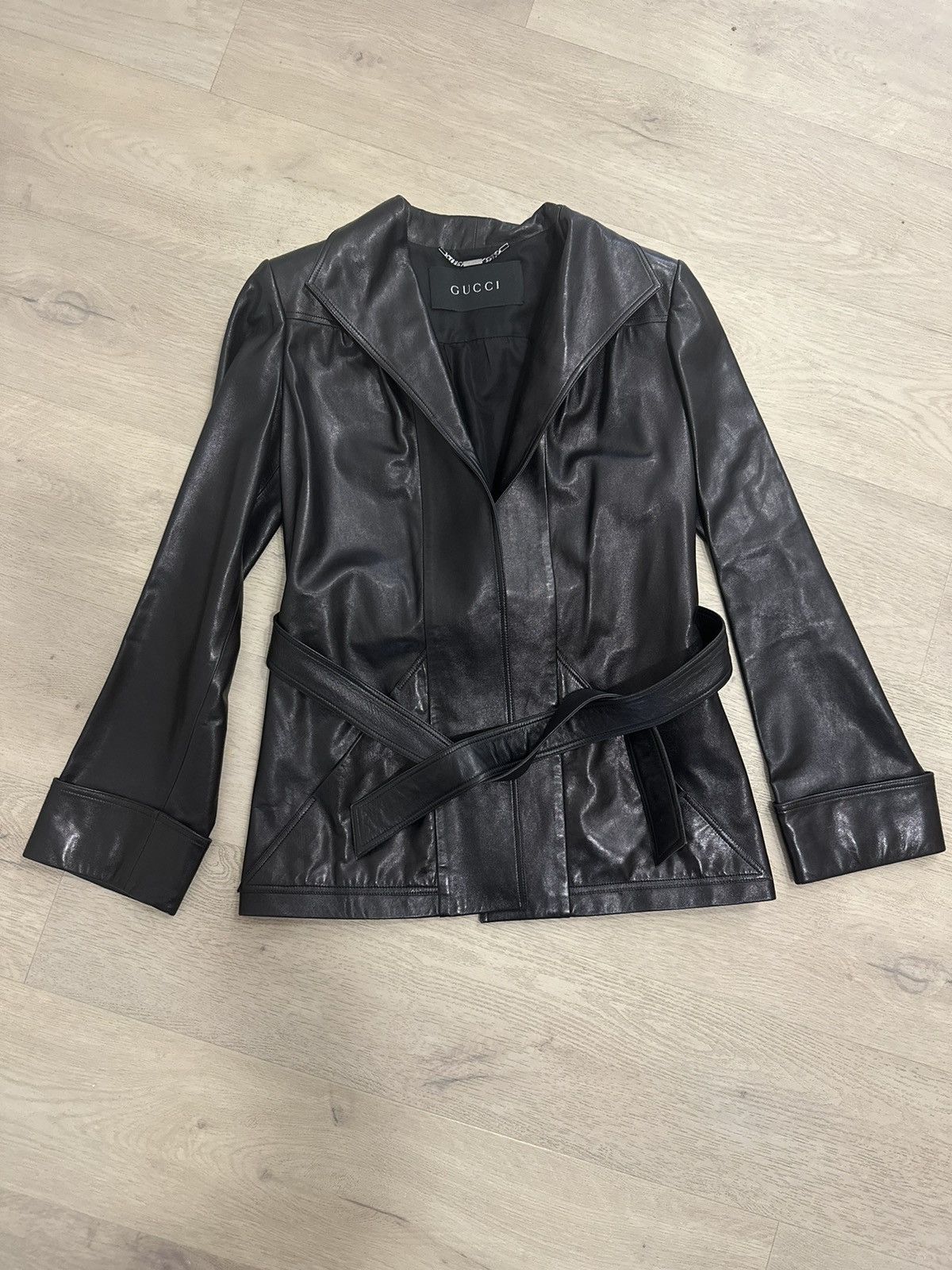 image of Gucci Vintage Leather Kimono Jacket in Black, Women's (Size Medium)