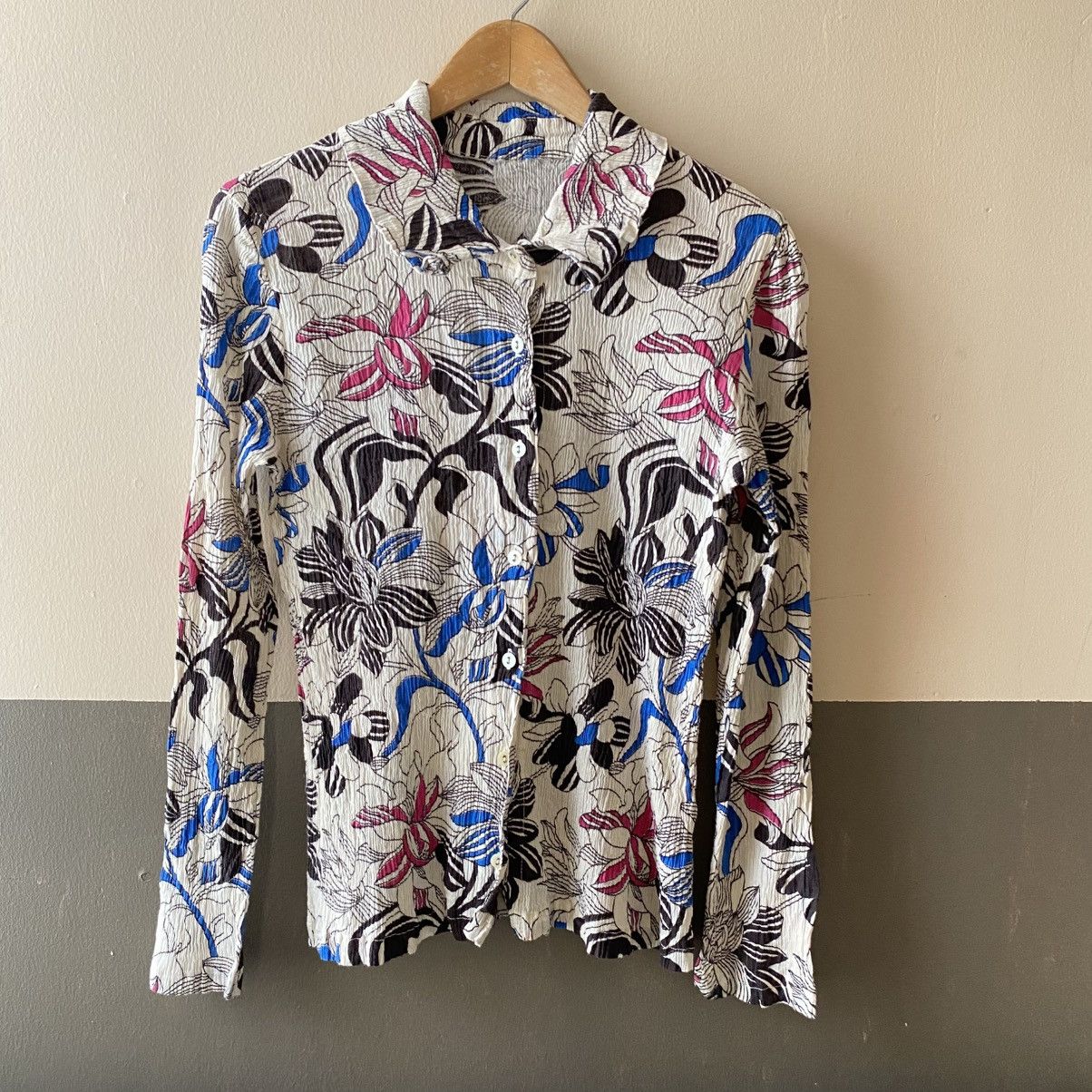 Tsumori Chisato TSUMORI CHISATO White Crinkled Floral Pleated Shirt Size XS / US 0-2 / IT 36-38 - 16 Thumbnail
