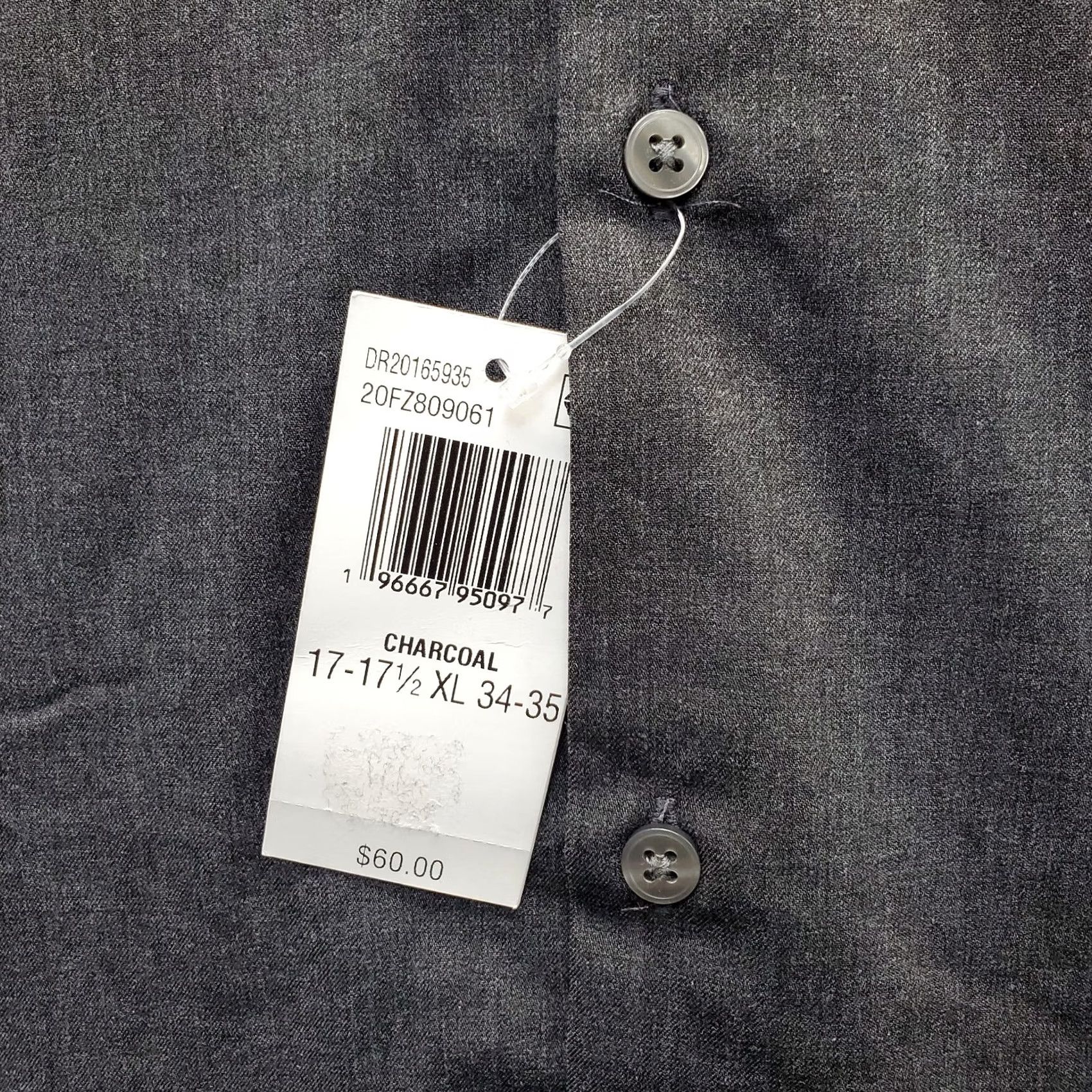 Van Heusen Van Heusen Dress Shirt Mens XL Charcoal Gray Slim Stretch Comfort Performance Size 46R - 6 Thumbnail