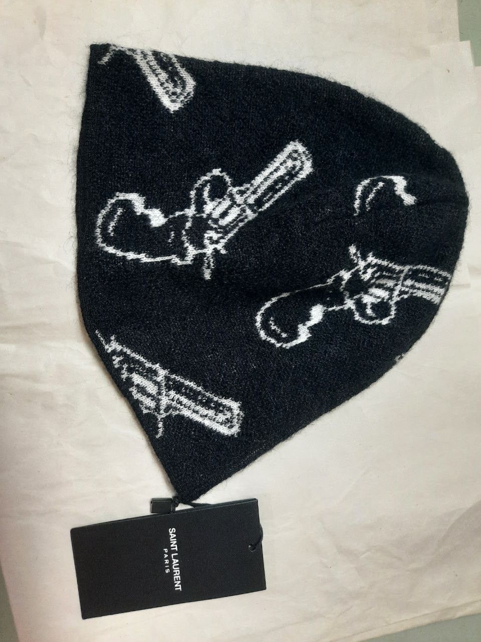 image of Saint Laurent Paris Fw14 Aw14 Bo Gun Beanie in Black, Men's
