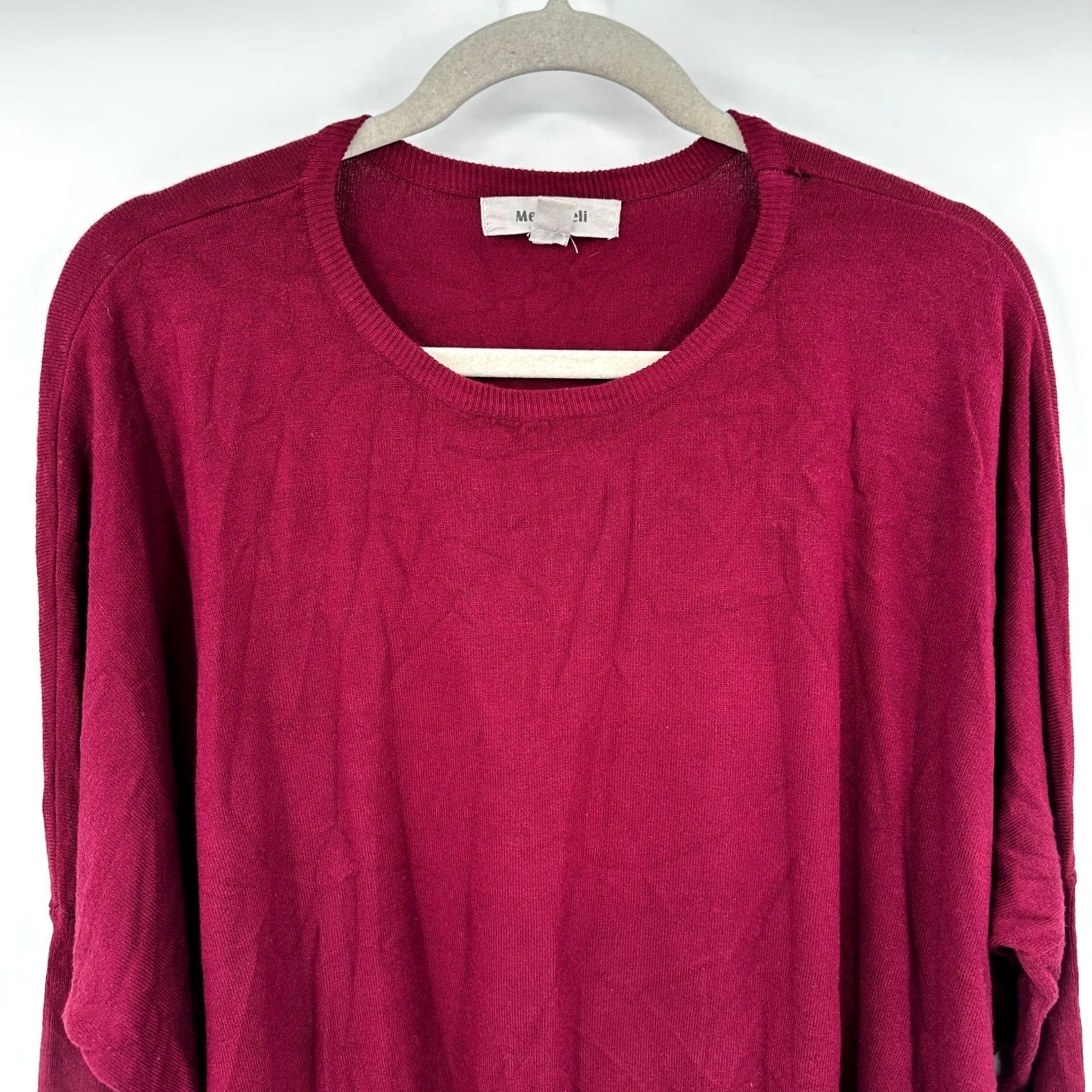 melin VINTAGE Meo Meli Women Burgundy Oversized Crew Neck Dolman Sleeve Knit Sweater One Size Size ONE SIZE - 2 Thumbnail