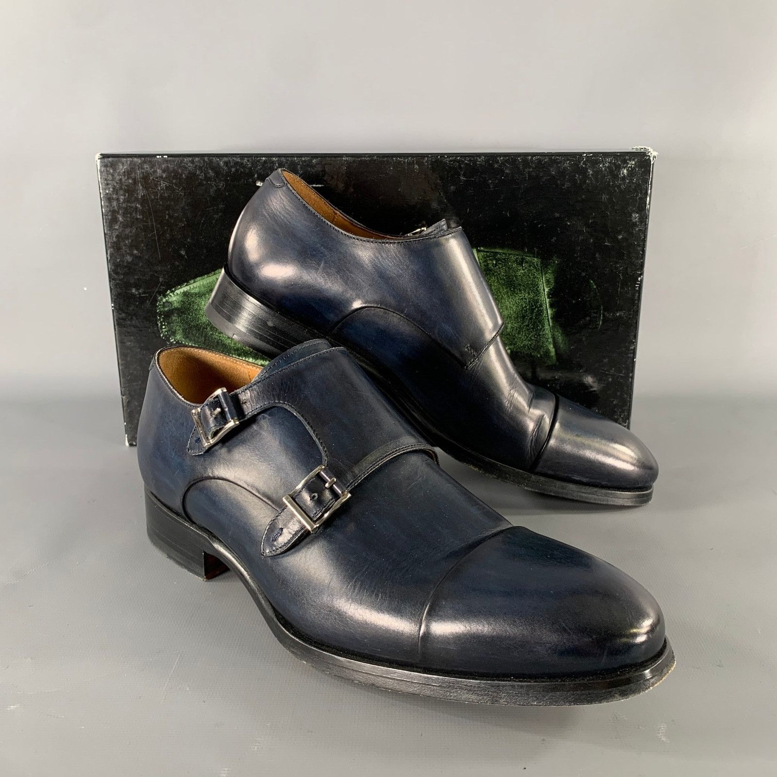 Magnanni MAGNANNI Size 8 Navy Black Leather Double Monk Strap Loafers Size US 8 / EU 41 - 10 Thumbnail