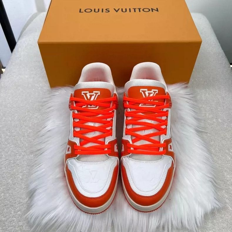 Louis Vuitton White Orange Trainer Sneakers shoes