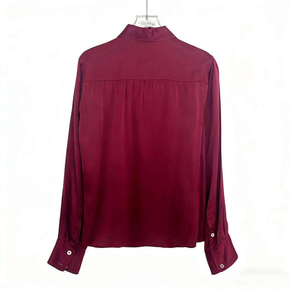 Celine Celine Burgundy Silk Long Sleeve Shirt K26WX Size XXS / US 00 / IT 34 - 2 Thumbnail