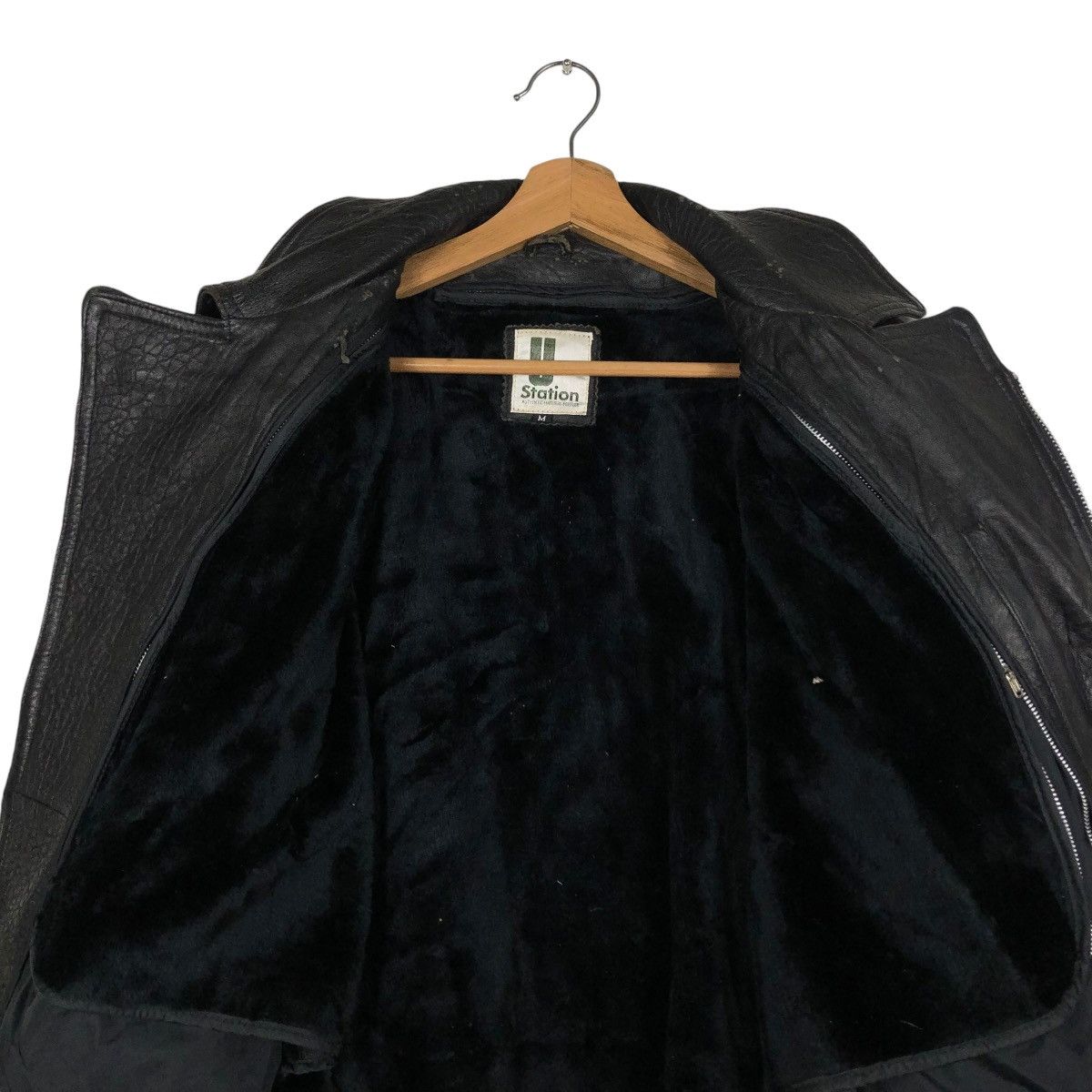 Japanese Brand 🔥VINTAGE BIKER LEATHER JACKET DOUBLE COLLAR U STATION Size US M / EU 48-50 / 2 - 12 Thumbnail