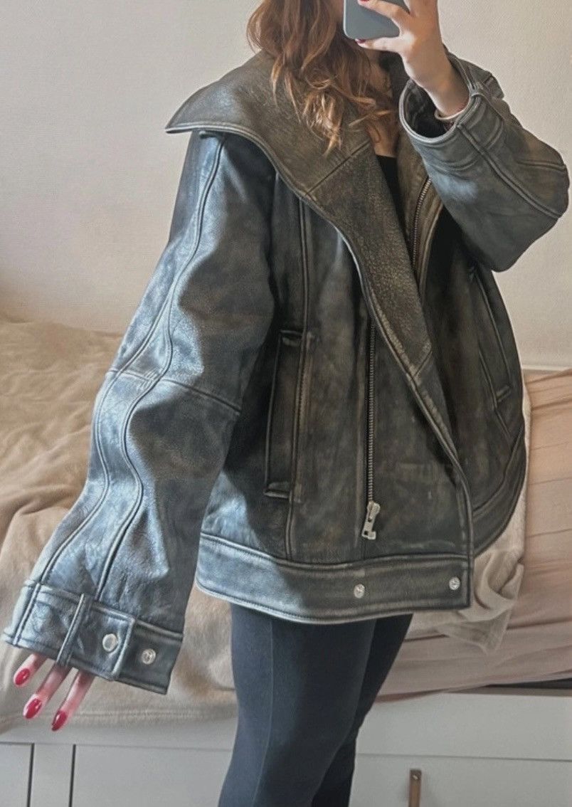 REMAIN Birger Christensen Remain Oversize Leather Jacket - Anthracite Grey Size XS / US 0-2 / IT 36-38 - 6 Thumbnail
