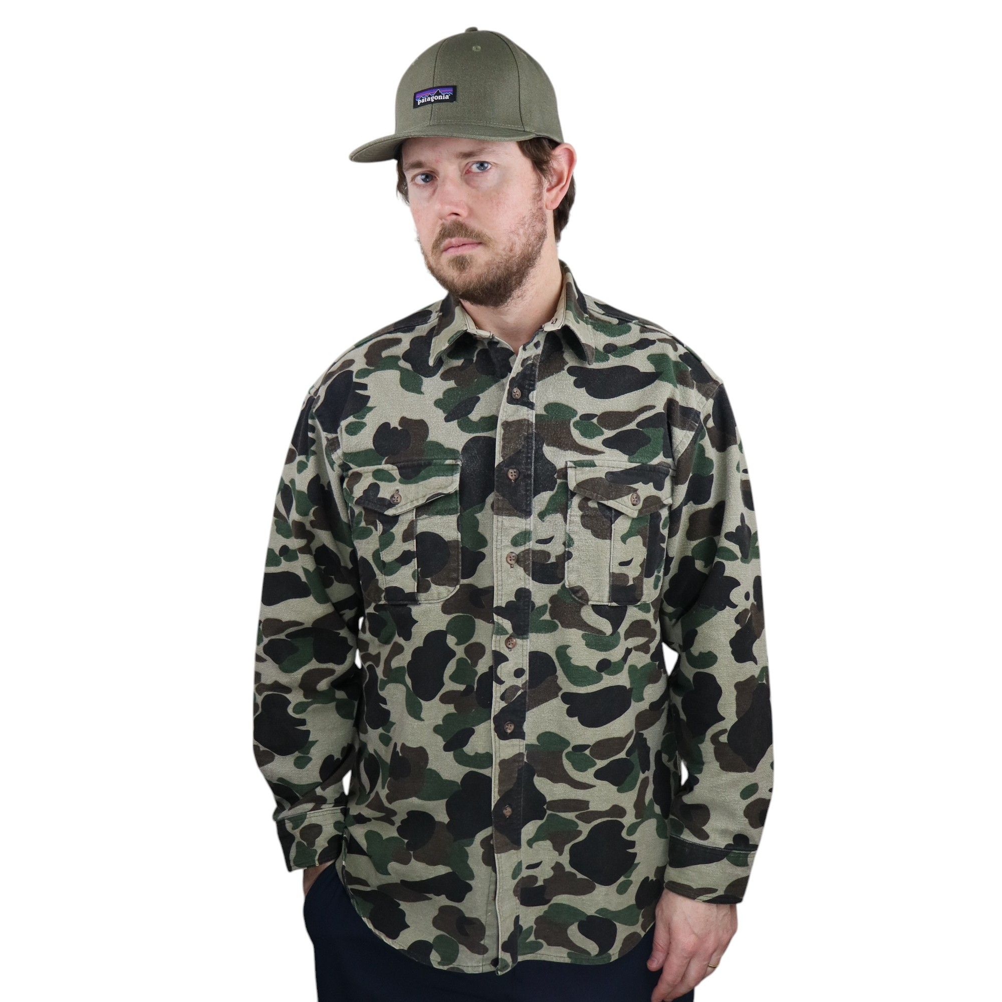 Eddie Bauer × Vintage Vintage 90s Camo Military Flannel Button Down Shirt Shacket Size US M / EU 48-50 / 2 - 1 Thumbnail