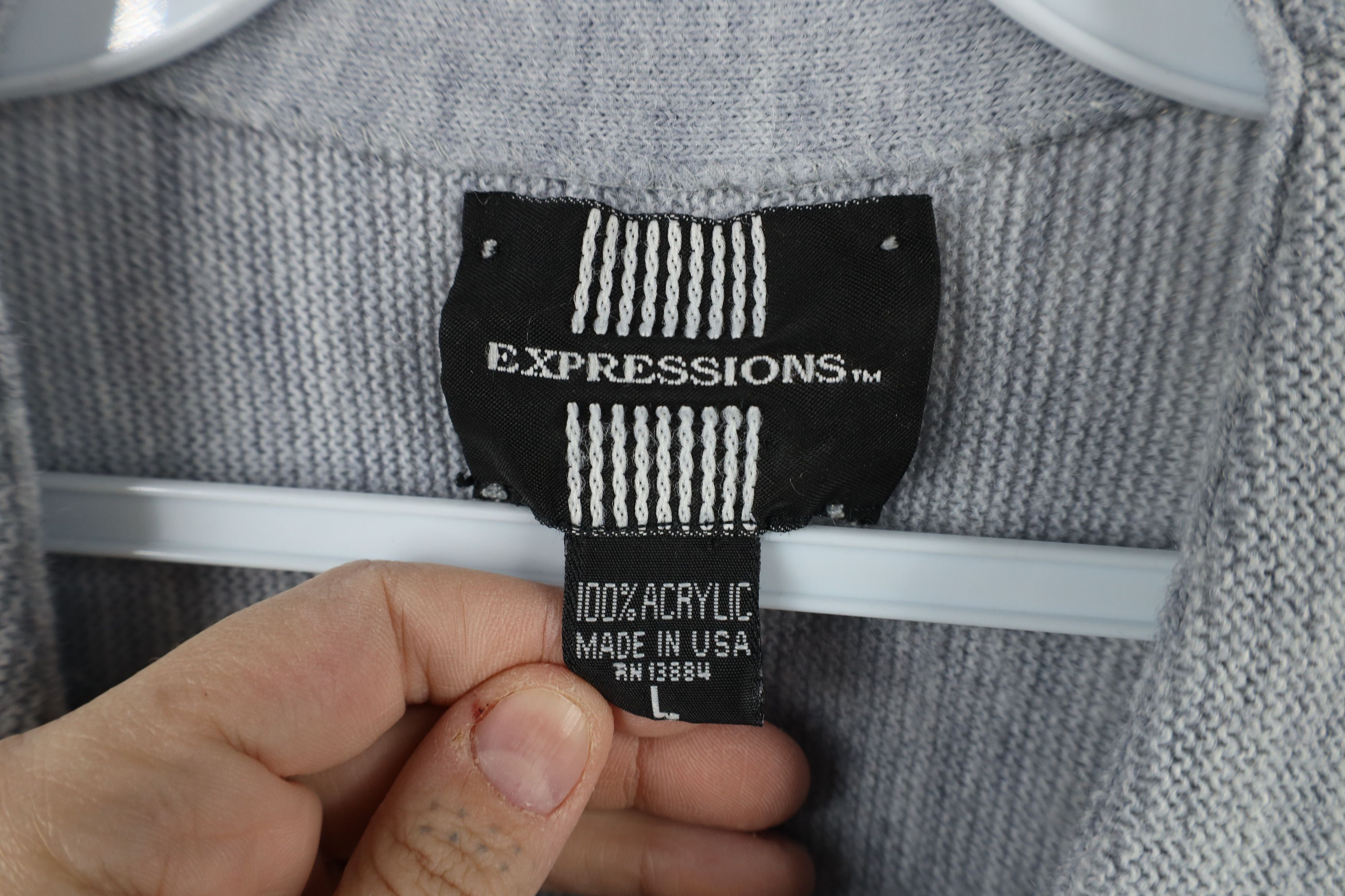 Vintage Vintage 90s Streetwear Blank Knit Cardigan Sweater Gray USA Size US L / EU 52-54 / 3 - 6 Thumbnail