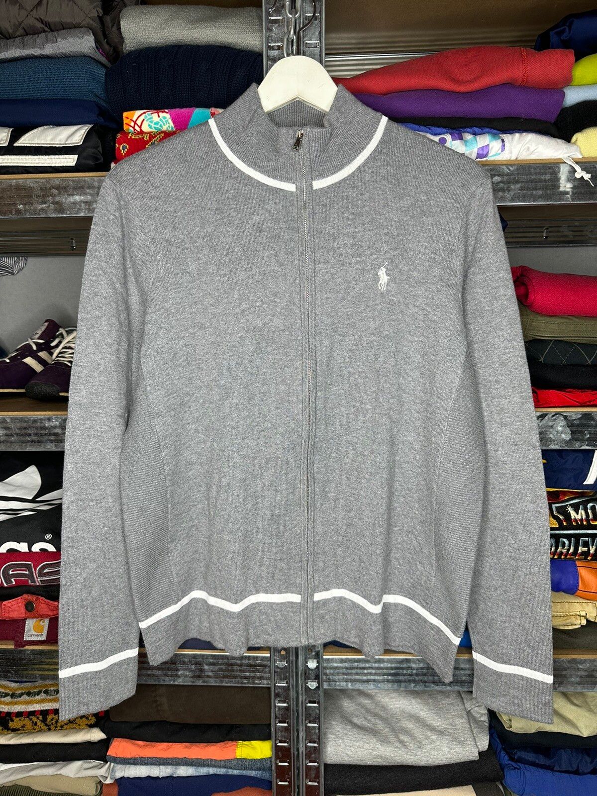 Pre-owned Polo Ralph Lauren X Vintage Polo Ralph Laurent Golf Cotton Full Zip Knit Sweatshirt In Grey