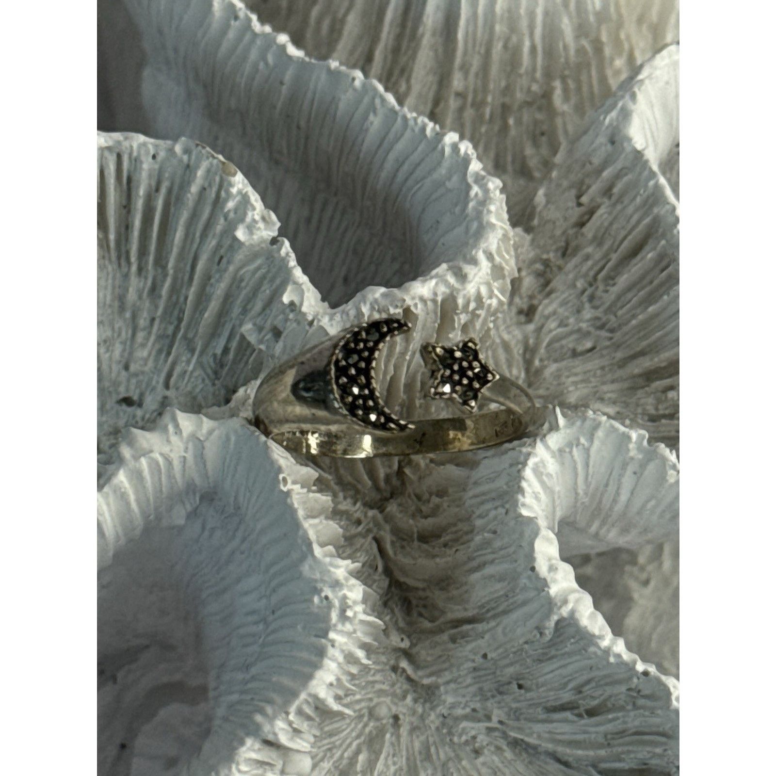 Jewelry 925 STERLING SILVER MOON & STAR MARCASITE RING SIZE 8 Size ONE SIZE - 4 Thumbnail