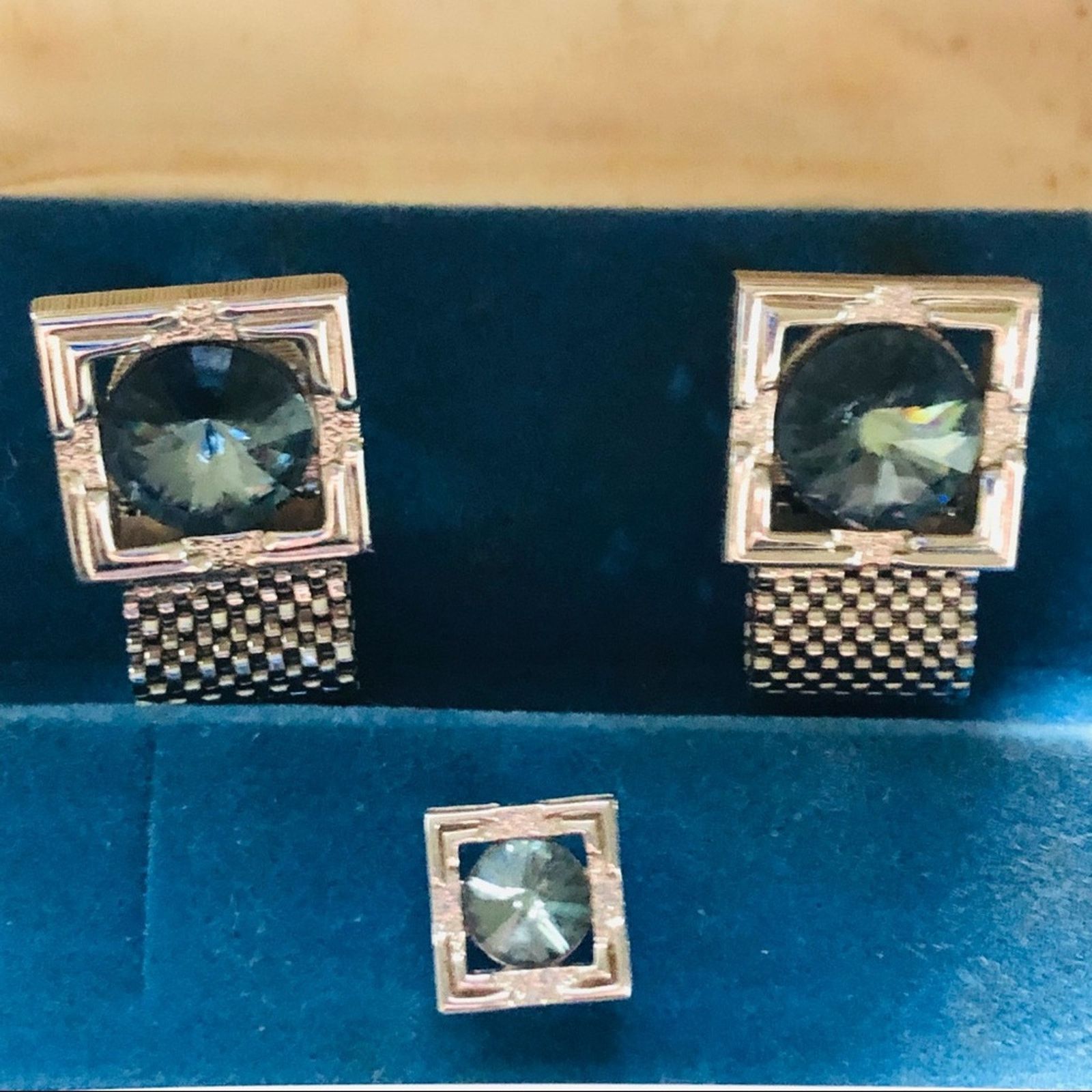 Vintage Vintage Swank blue rivoli cuff links tie clip boxed set Size ONE SIZE - 3 Thumbnail