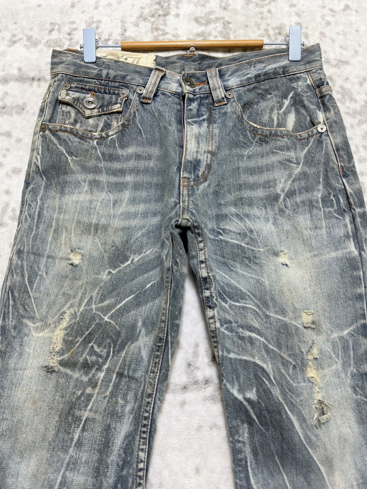 Tornado Mart Antful Distressed Flare Y2K Mud Wash Lightning Whisker Denim Size US 29 - 3 Thumbnail