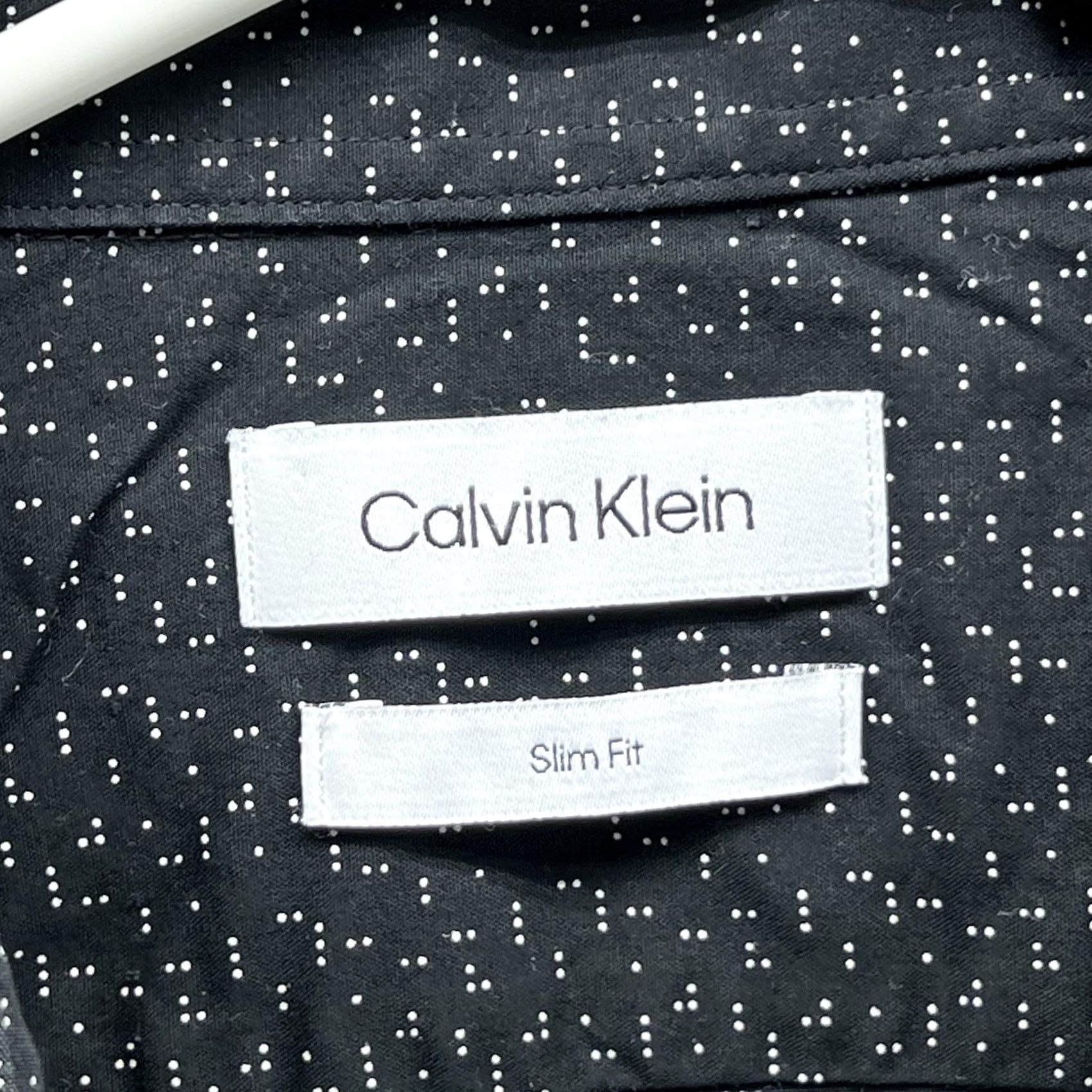 Calvin Klein Calvin Klein Dress Shirt Mens Large Black Polka Dot Slim Fit Long Sleeve Size 42R - 5 Thumbnail