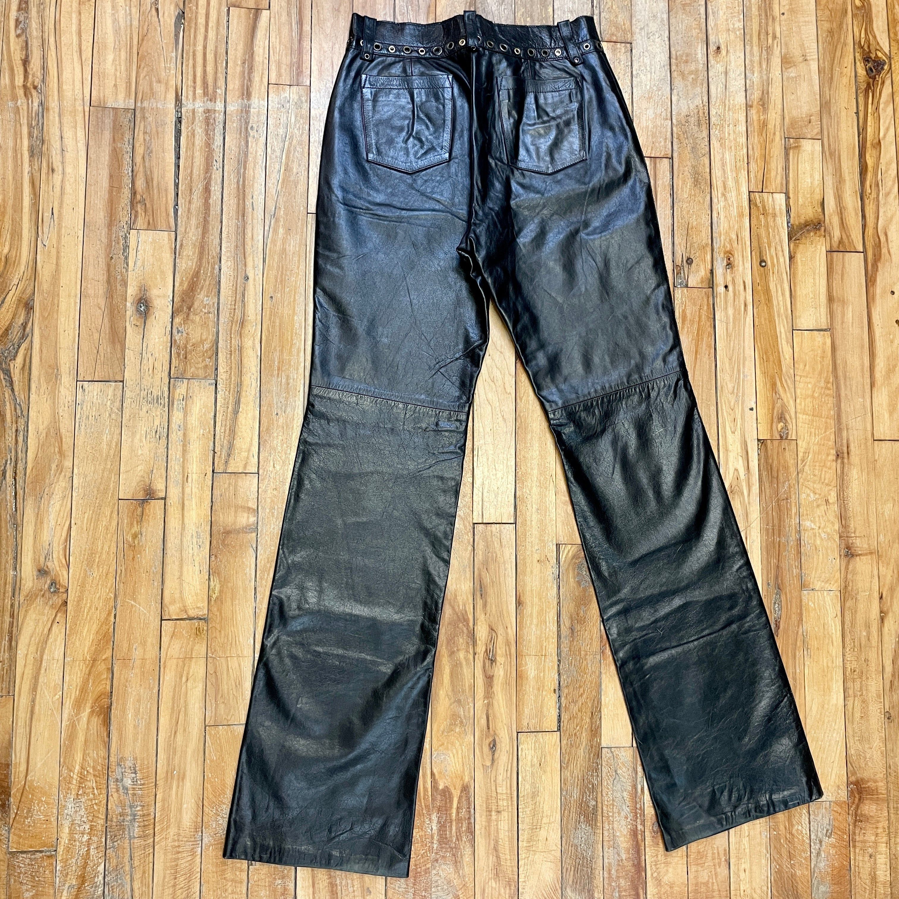 Roberto Cavalli Vintage Roberto Cavalli "Just Cavalli" Black Leather Trousers with Grommet Detailing on Waistband Size 30" Size 30" / US 8 / IT 44 - 2 Thumbnail