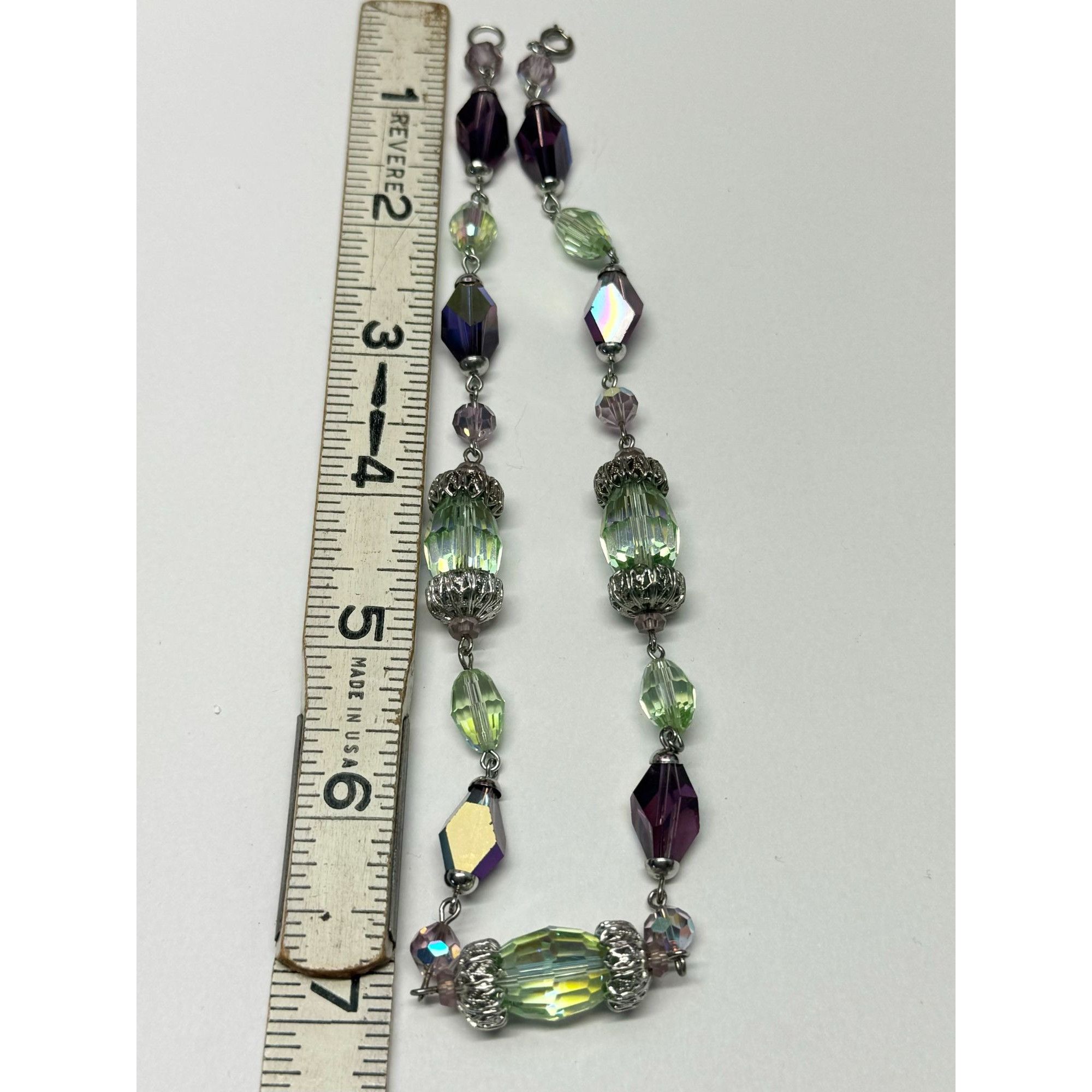 Vintage Vintage purple green silver filigree beaded crystal necklace Size ONE SIZE - 5 Thumbnail
