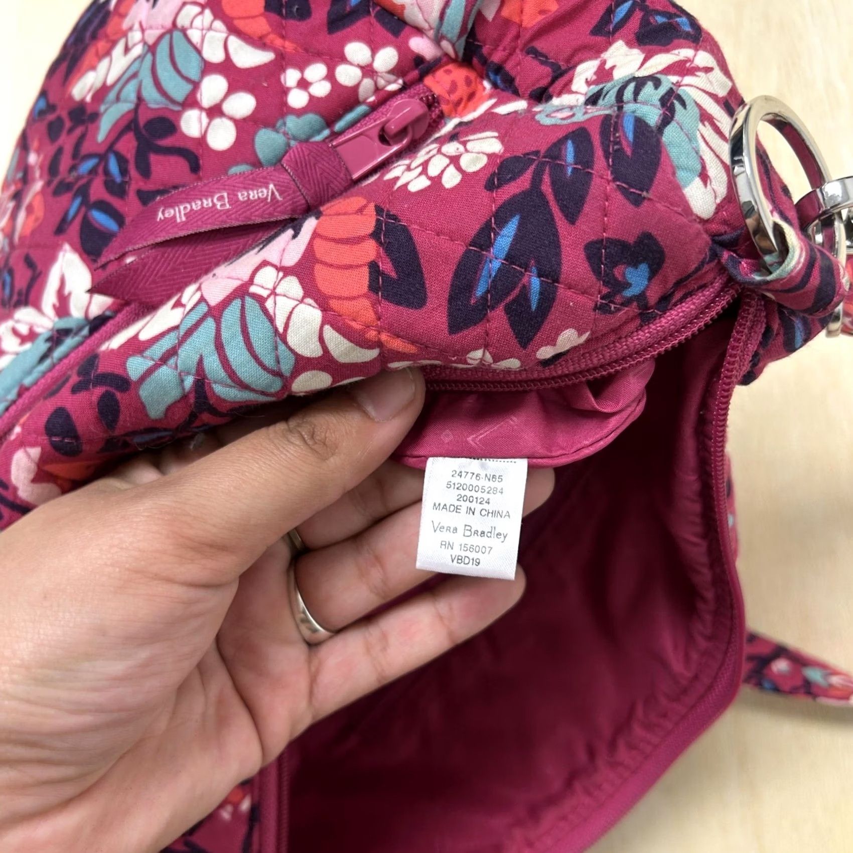 Vera Bradley Vera Bradley Crossbody Bag Womens Medium Pink Floral Quilted Cotton Zip Shoulder Size ONE SIZE - 5 Thumbnail