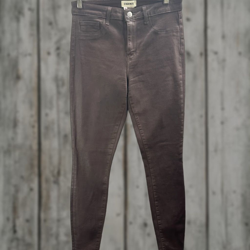 L'AGENCE L'AGENCE Marguerite Skinny High Rise Jeans Women Size 27 Brown Cocoa Coated Denim Slim Fit Size 27" / US 4 / IT 40 - 1 Thumbnail