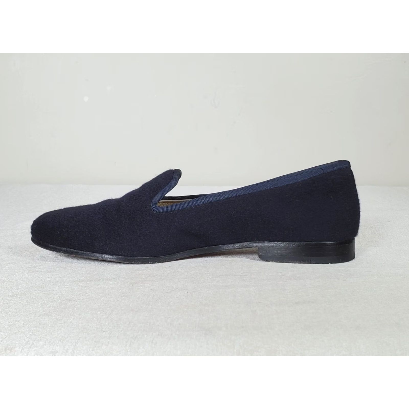 Vintage Stubbs & Wootton Brushed Wool Slippers Grosgrain Trim Midnight Women's US 7 Size US 7 / IT 37 - 4 Thumbnail