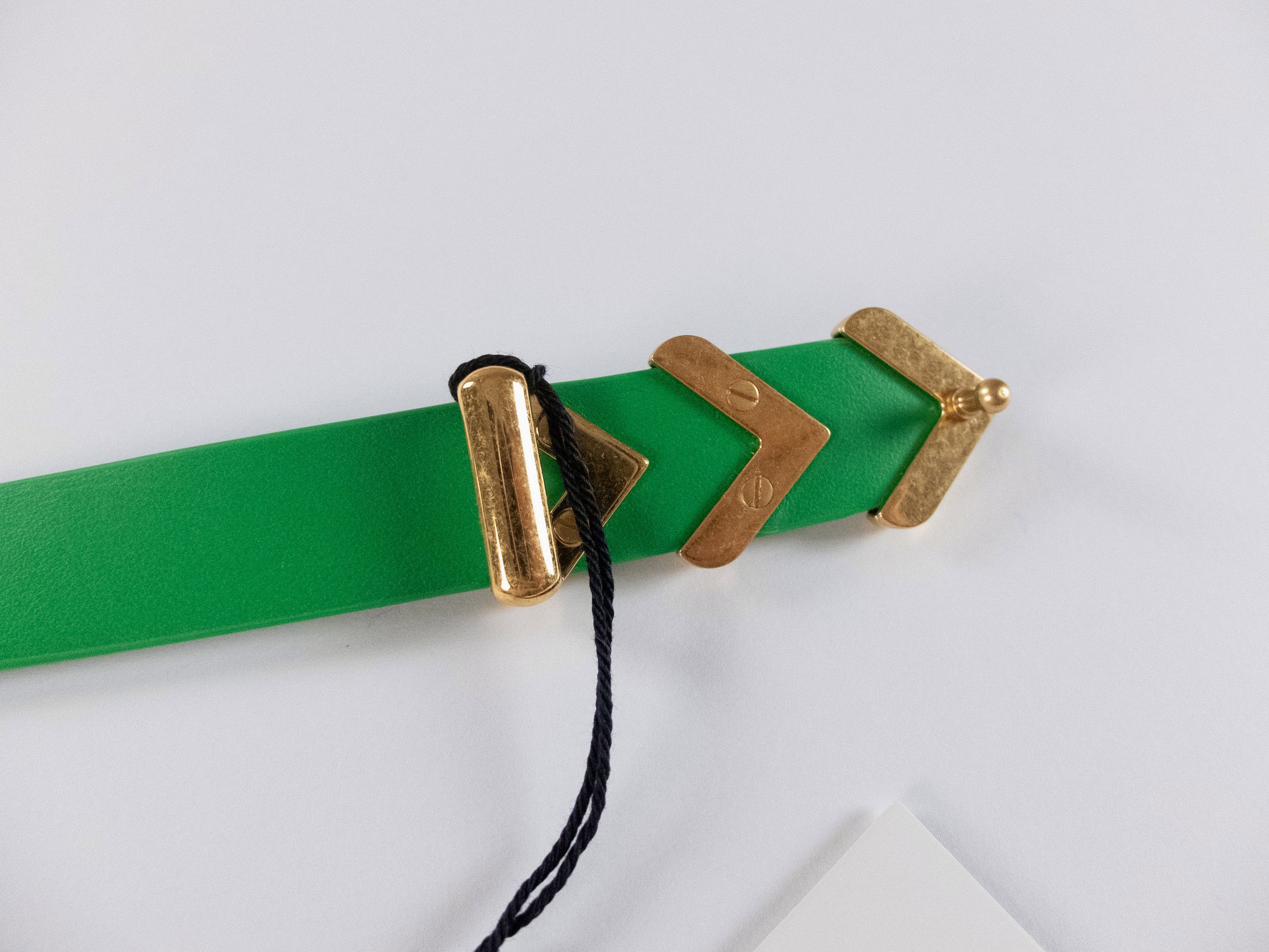 Bottega Veneta BOTTEGA VENETA green & gold chevron leather belt 80 Size ONE SIZE - 8 Thumbnail