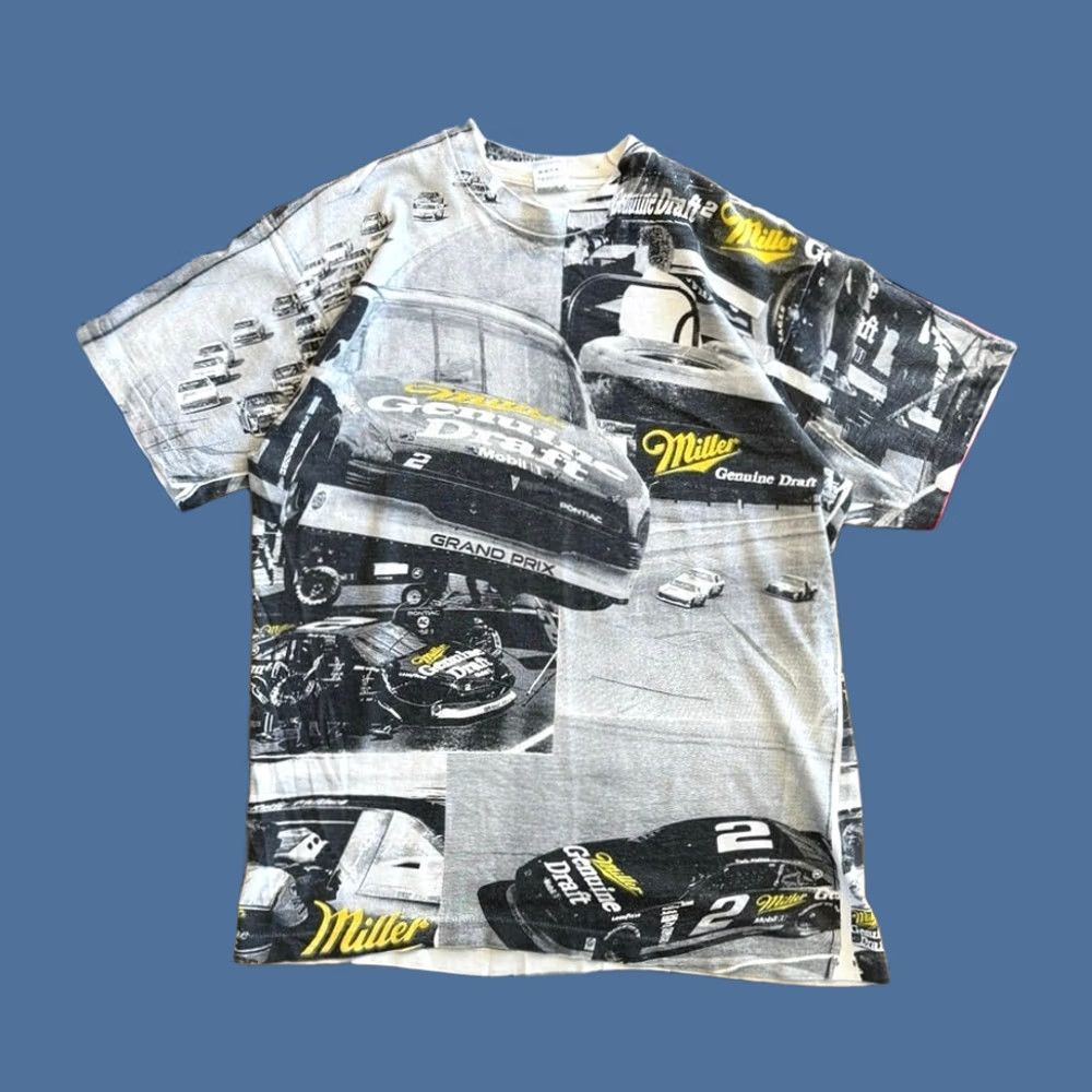 Fruit Of The Loom VINTAGE Miller Lite Nascar All Over Print T-Shirt Gray L Mens 90s Cars Racing Sports Short Sleeve Size US L / EU 52-54 / 3 - 1 Thumbnail