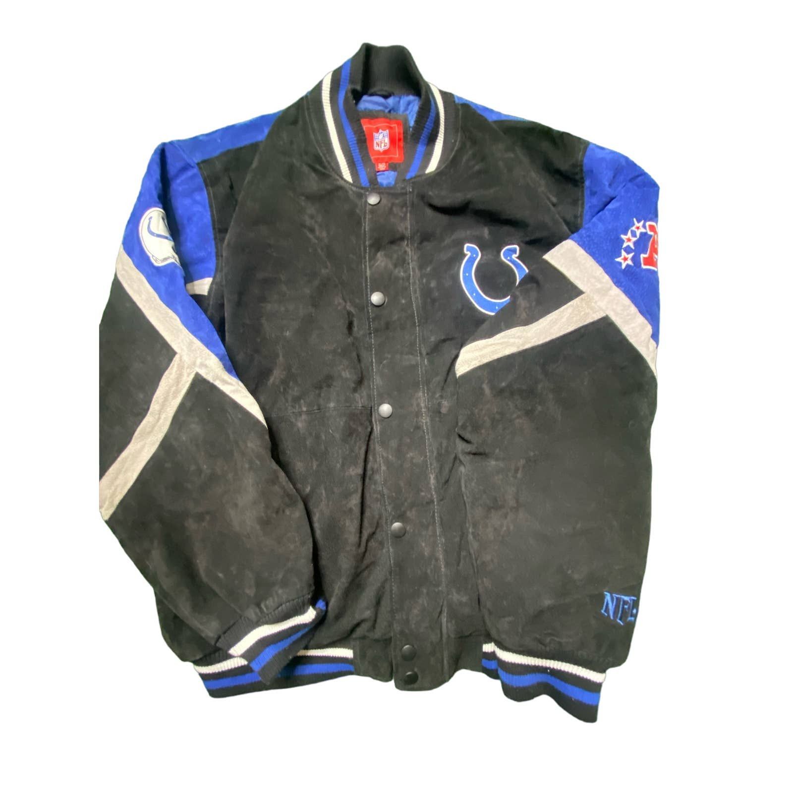 image of Indianapolis Colts Nfl Letterman Jacket Blue Old School in Black, Men's (Size XL)