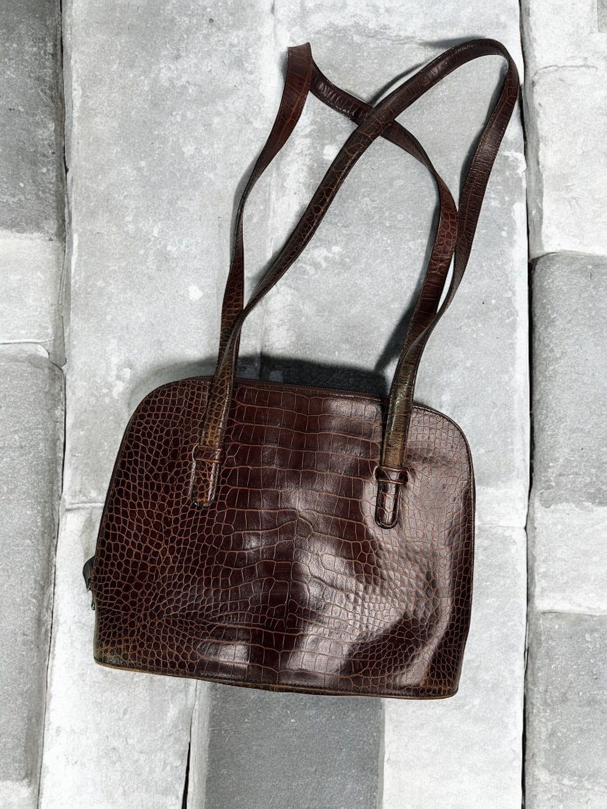 Japanese Brand Vintage avant garde brown faux croc leather bag swag y2k Size ONE SIZE - 1 Thumbnail