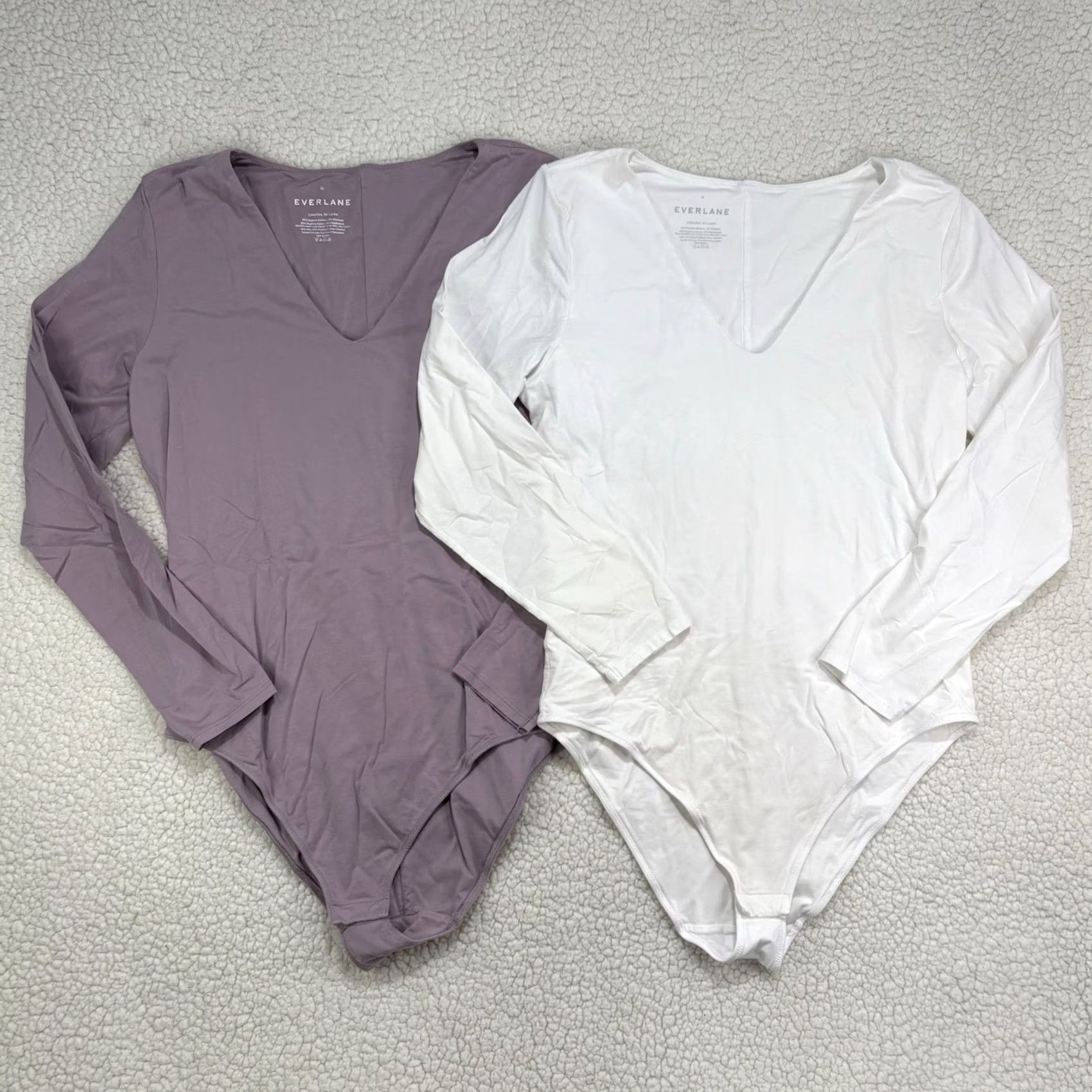 Everlane EVERLANE Long Sleeve V-Neck Bodysuits Womens XL Lavender White Soft Size XL / US 12-14 / IT 48-50 - 2 Thumbnail