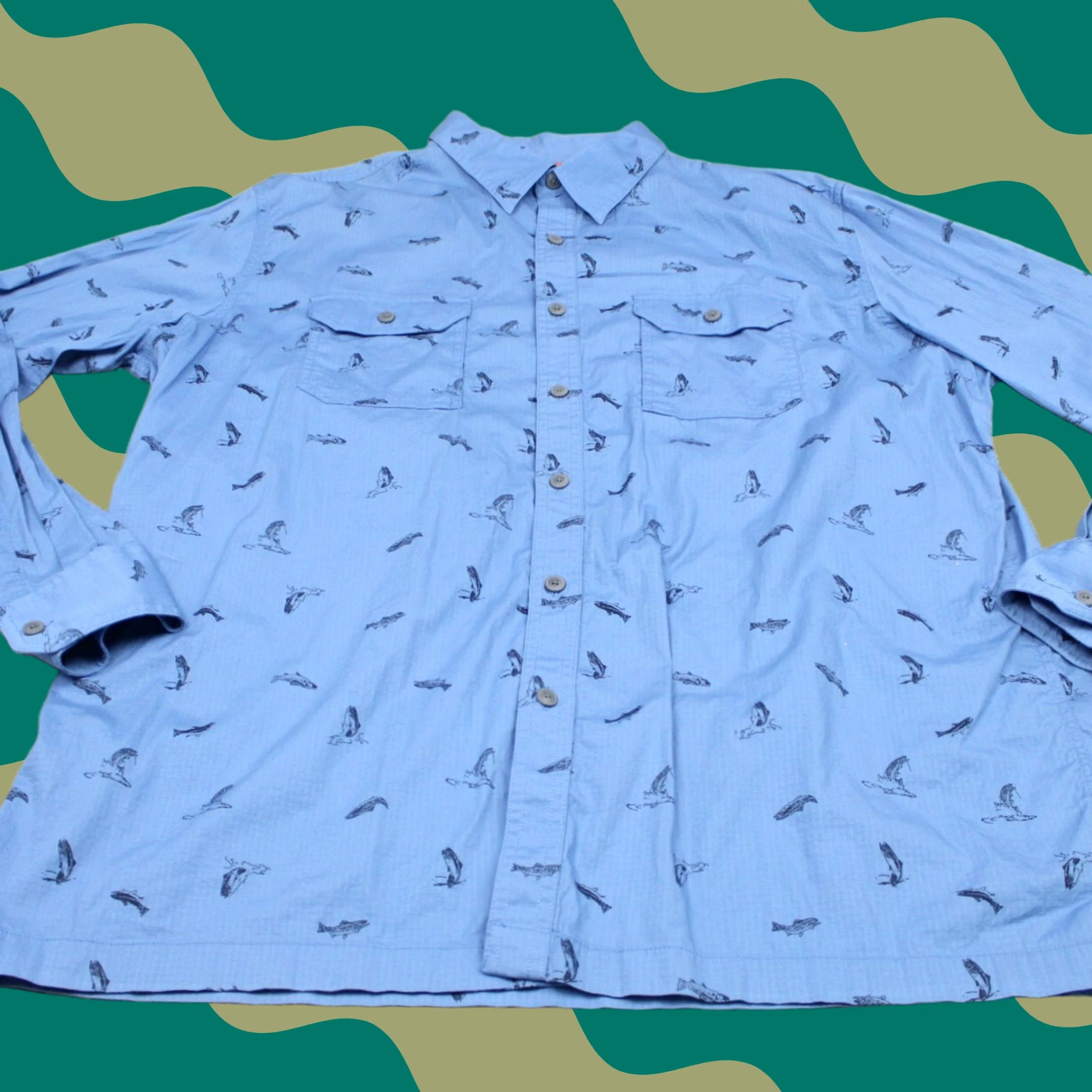 Croft & Barrow Croft & Barrow Quick-Dry AOP Shirt Mens XL Blue Fish Print L/S Button-Up Size US XL / EU 56 / 4 - 1 Thumbnail