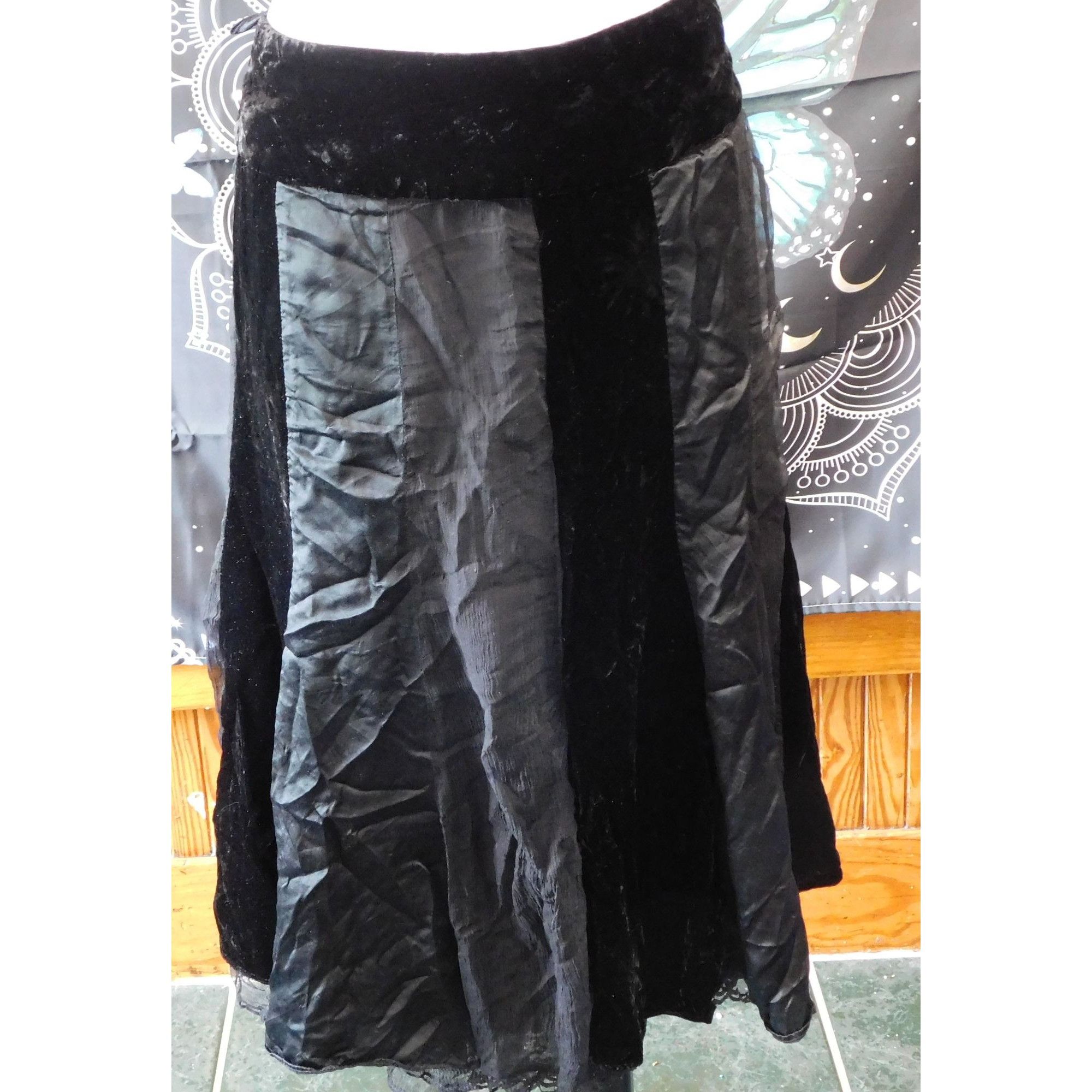Other Vintage WD NY Gothic Black Silk And Velvet Striped Skirt Size 36" / US 14 / IT 50 - 1 Thumbnail