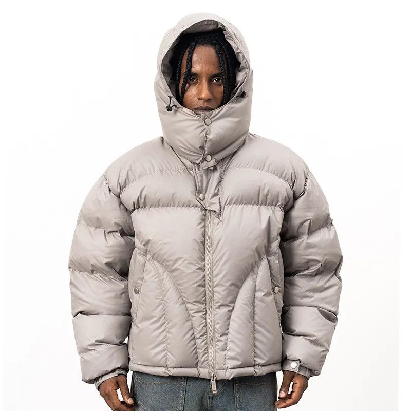 image of Avant Garde Winter Hooded Down Jacket Thickened in Khaki, Men's (Size Large)