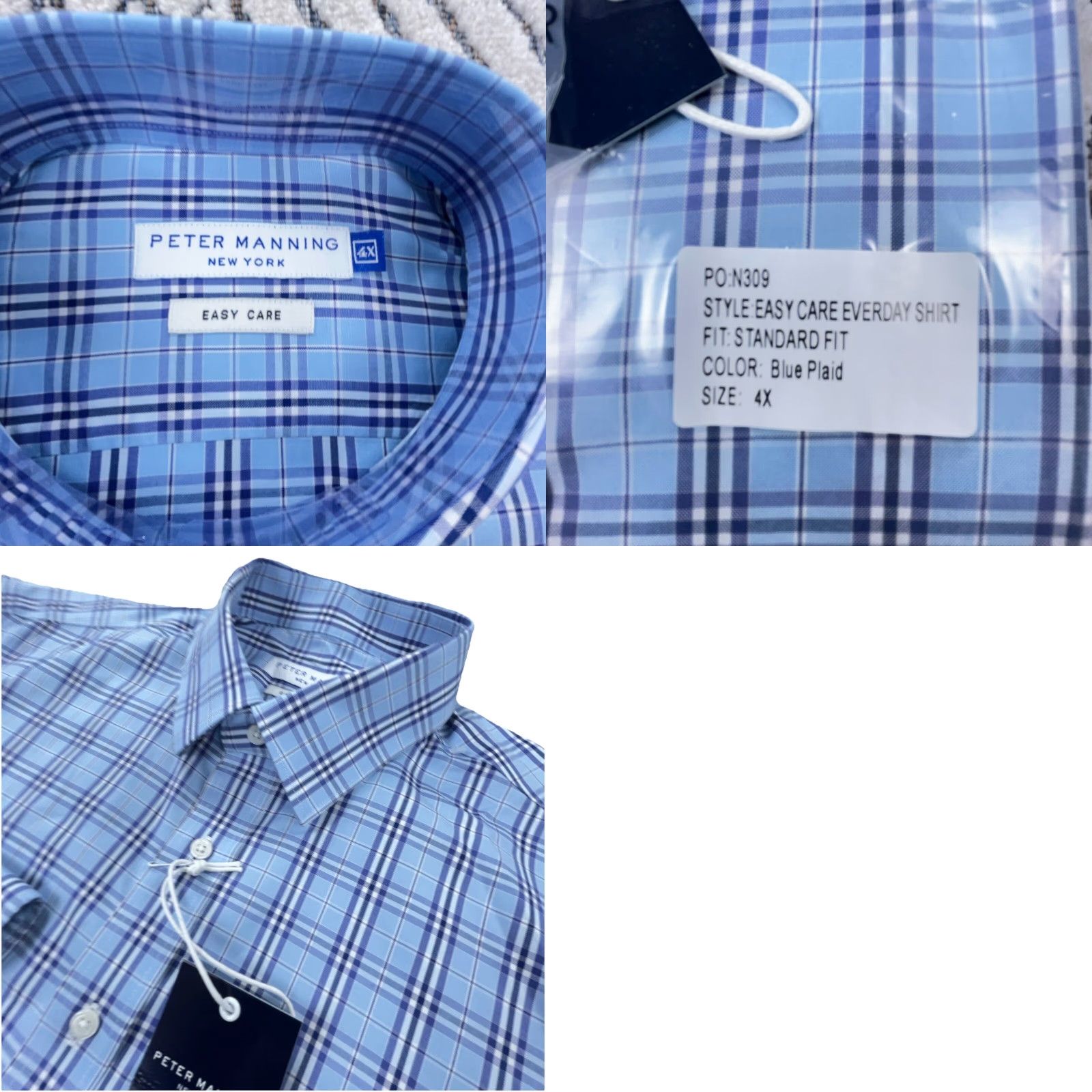 Vintage Peter Manning Shirt Men 4X Blue Plaid Button-Front Collared Long Sleeve Cotton Regular Fit Mens Size 48R - 8 Thumbnail