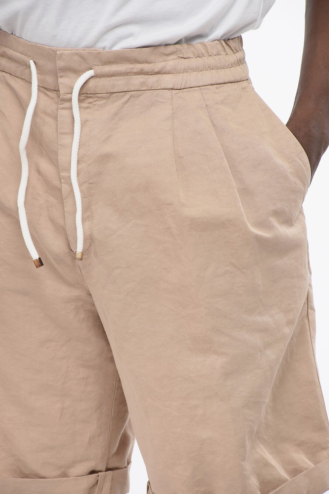 Brunello Cucinelli og1mm0825 Single-pleated Linen Blend Short in Beige Size US 40 / EU 56 - 2 Thumbnail