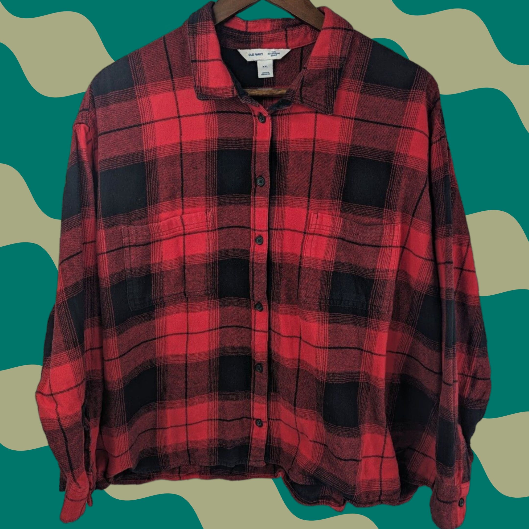 Old Navy VINTAGE Old Navy Plus Cropped Red Buffalo Check Flannel Boyfriend Shirt For Women's 2XL Size XXL / US 16-18 / IT 52-54 - 1 Thumbnail