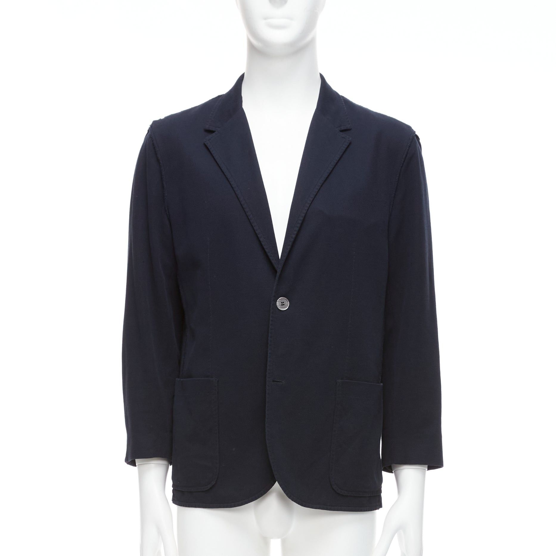 Lanvin LANVIN navy waffle cotton inside out seams blazer jacket FR50 L Size 50R - 1 Thumbnail