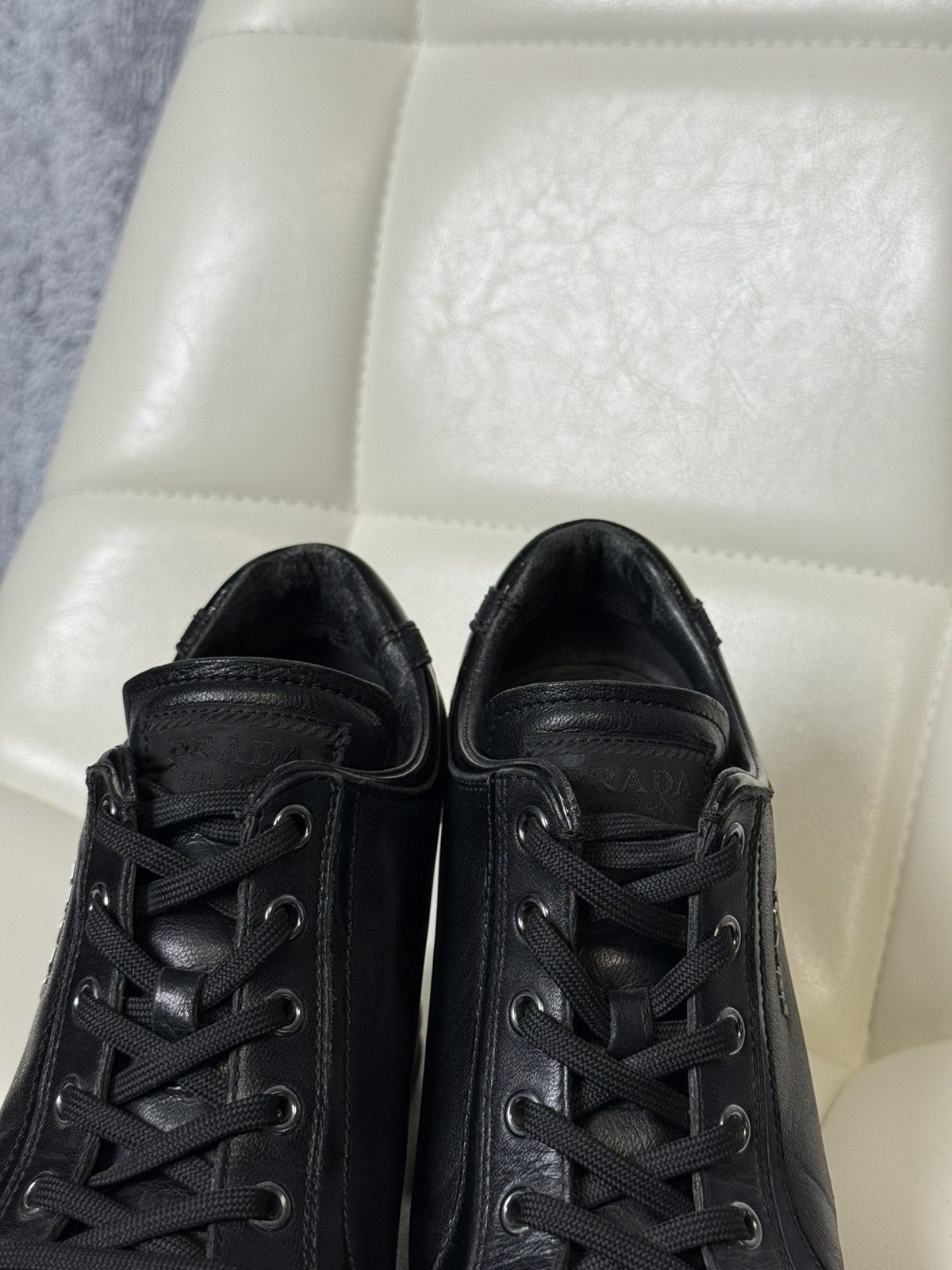 Prada PRADA Wedge Sneakers Black Leather Womens Platform Shoes Size US 6.5 / IT 36.5 - 18 Thumbnail
