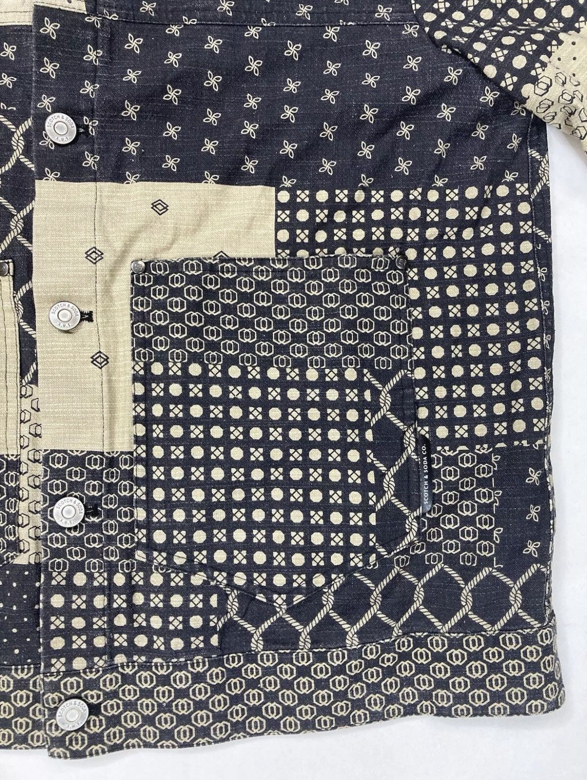 Scotch & Soda Scotch & Soda Patchwork Print Linen Blend Trucker Jacket Size US M / EU 48-50 / 2 - 5 Thumbnail