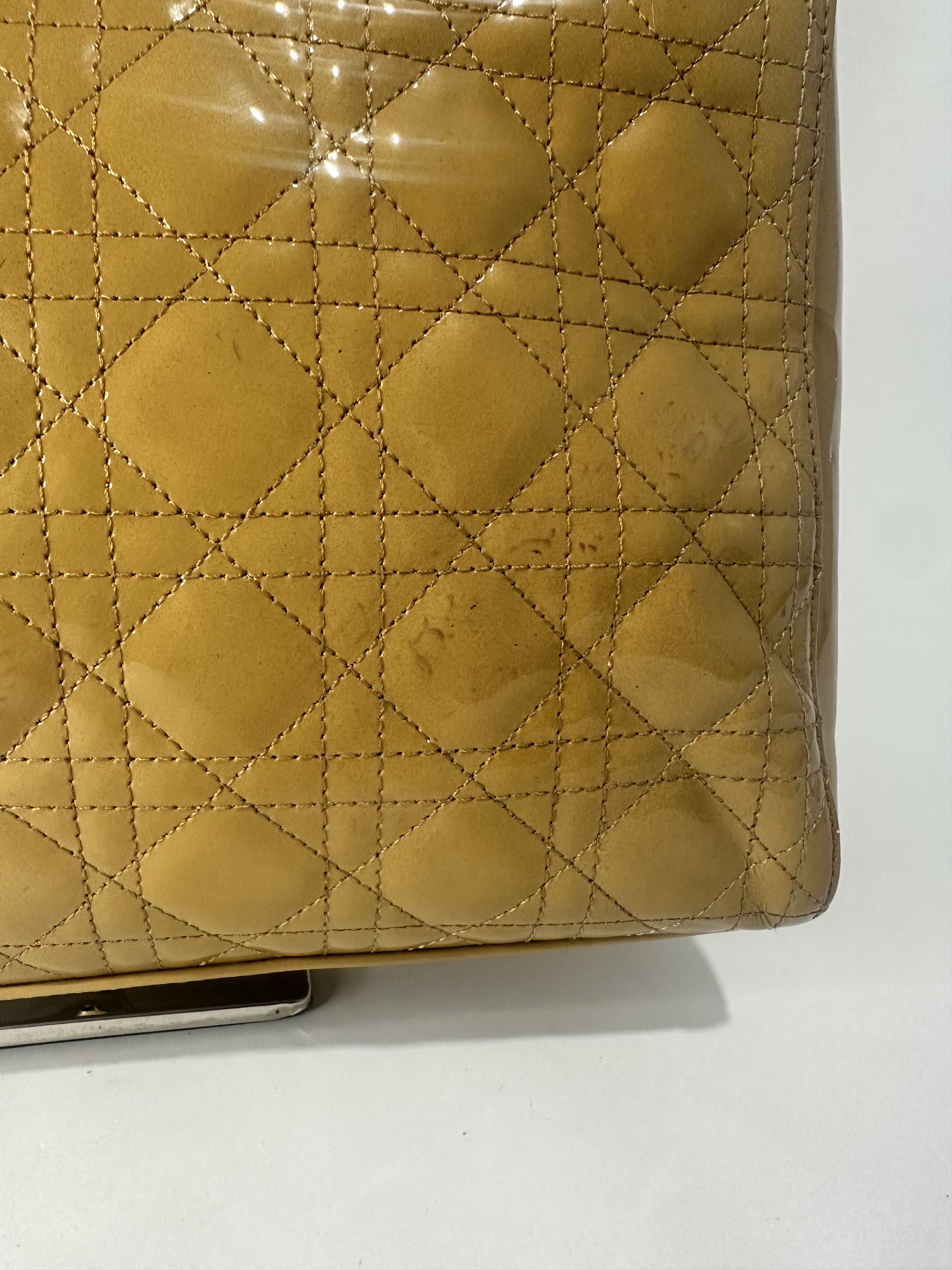 Dior Dior Mustard Yellow Cannage Patent Leather Lady Dior Tote Size ONE SIZE - 4 Thumbnail
