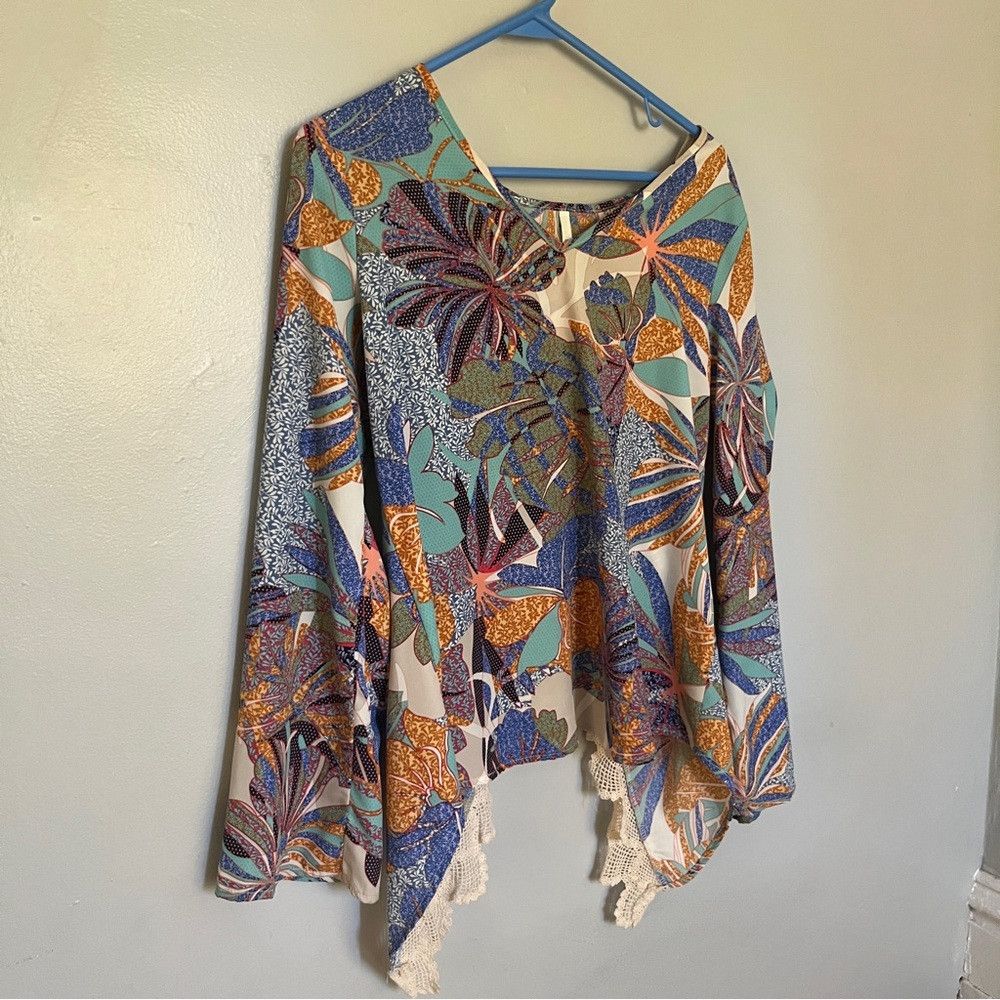 Anthropologie Anthro Sage Unique Floral Lace Open Back Blouse Medium Large Size XL / US 12-14 / IT 48-50 - 1 Thumbnail