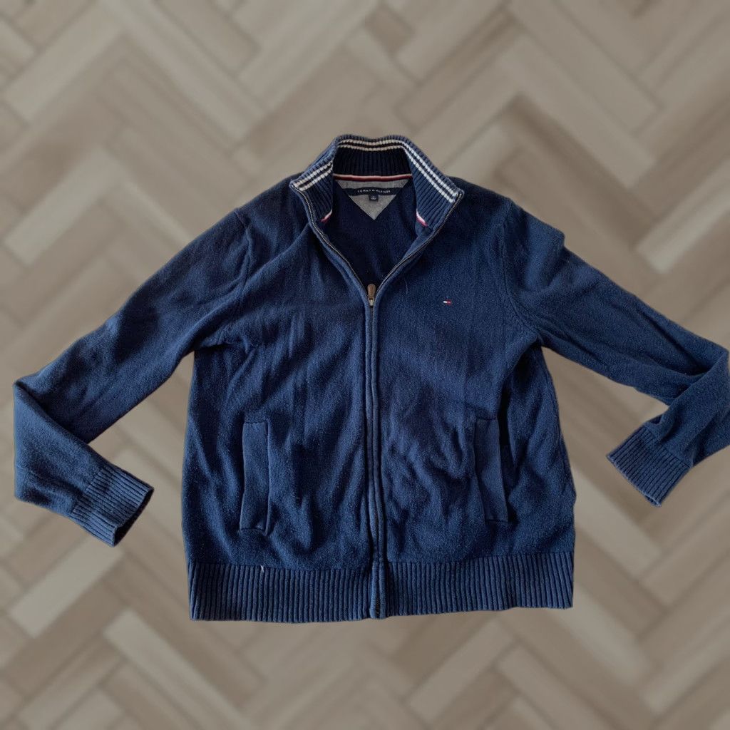 Tommy Hilfiger TOMMY HILFIGER Box Logo Gull Zip Knit Cotton Sweater Blue Men's Large Size US L / EU 52-54 / 3 - 1 Thumbnail