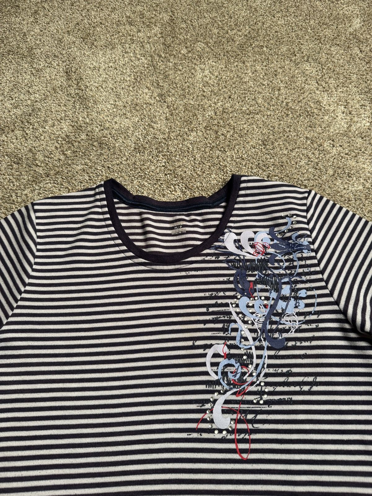 Other BLUE STRIPED Y2K STYLE RHINESTONE TEE Size S / US 4 / IT 40 - 2 Thumbnail