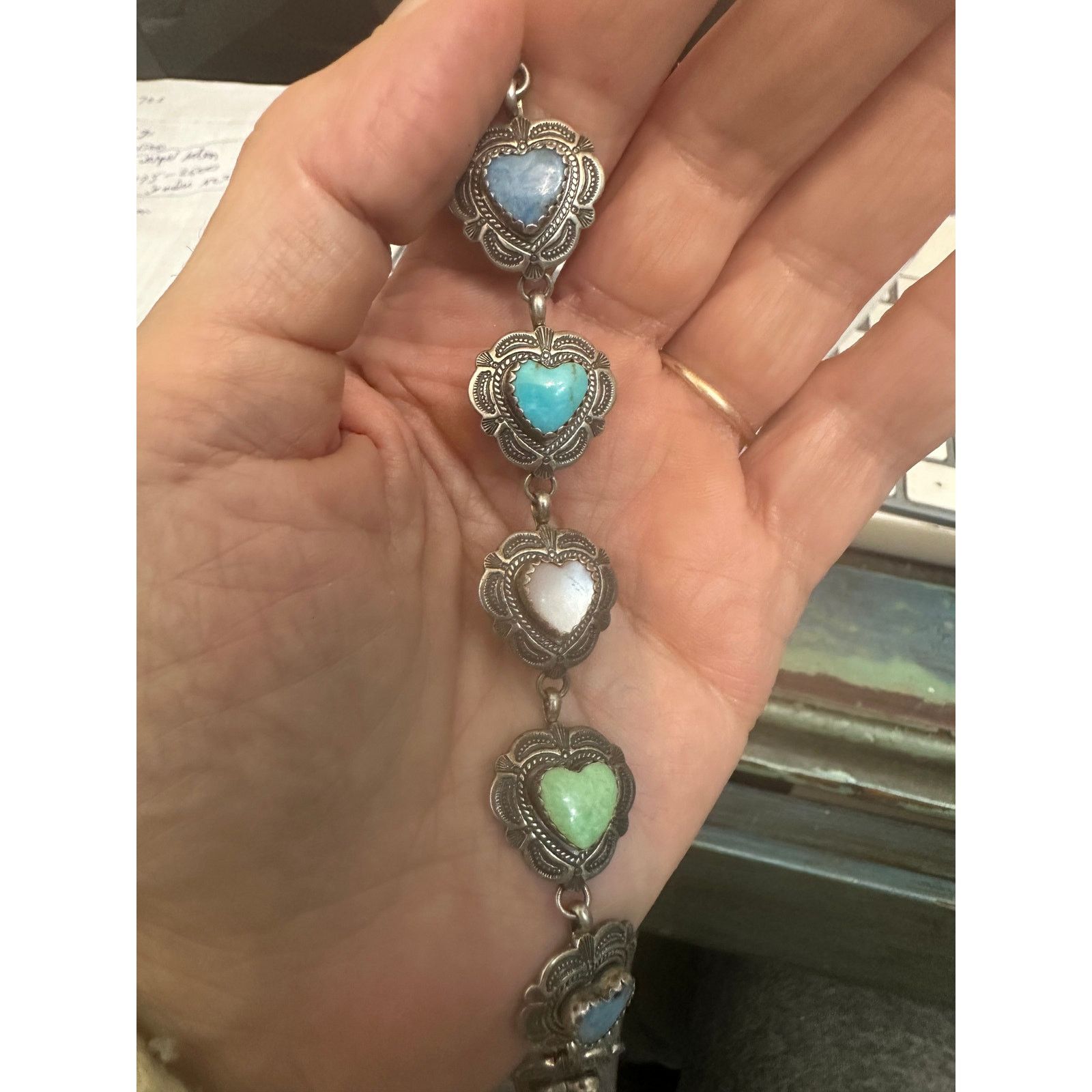 Vintage VINTAGE MULTI GEMSTONE STERLING SILVER HEART BRACELET Size ONE SIZE - 3 Thumbnail