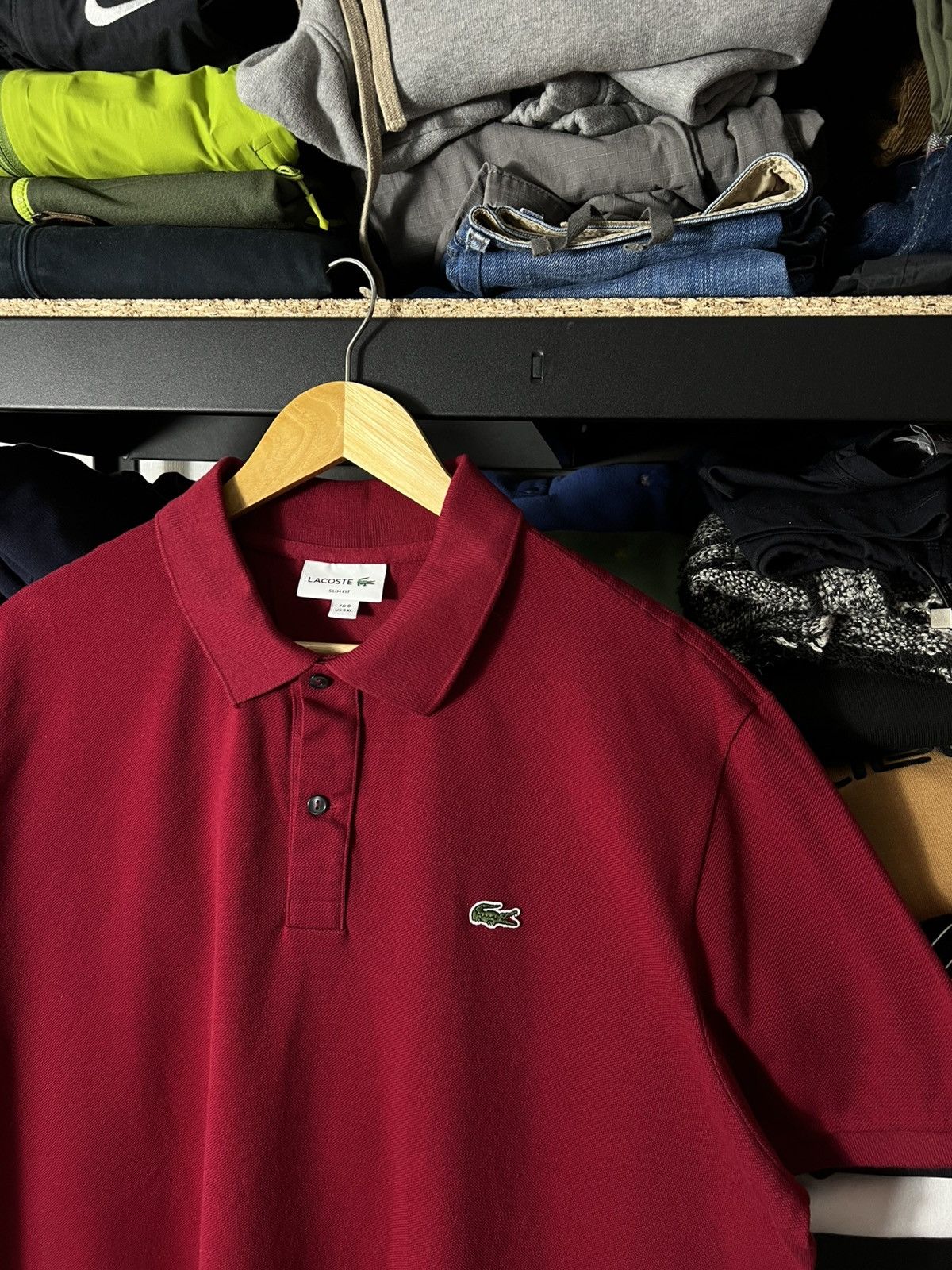 Lacoste 🔴 Lacoste Slim Fit Polo Burgundy Size 3XL Size US XXL / EU 58 / 5 - 2 Thumbnail