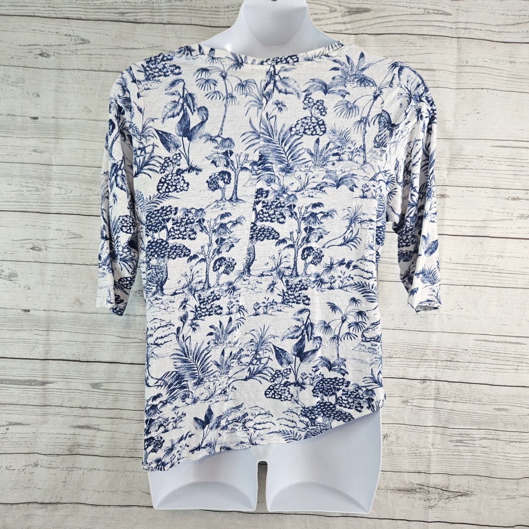 Nicole Miller Nicole Miller Womens Blouse 1X Linen Top 3/4 Sleeve Multicolor Tree Print Blue White Shirt Womens Size XL / US 12-14 / IT 48-50 - 3 Thumbnail