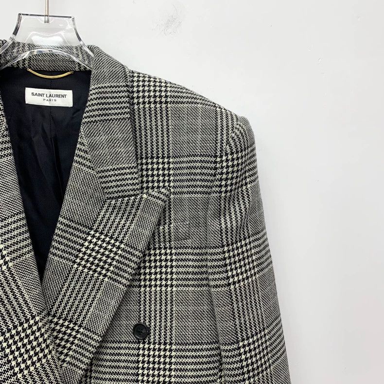 Saint Laurent Paris Saint Laurent Paris size 38 Grey Plaid Wool Lapel Double-b Size S / US 4 / IT 40 - 3 Thumbnail