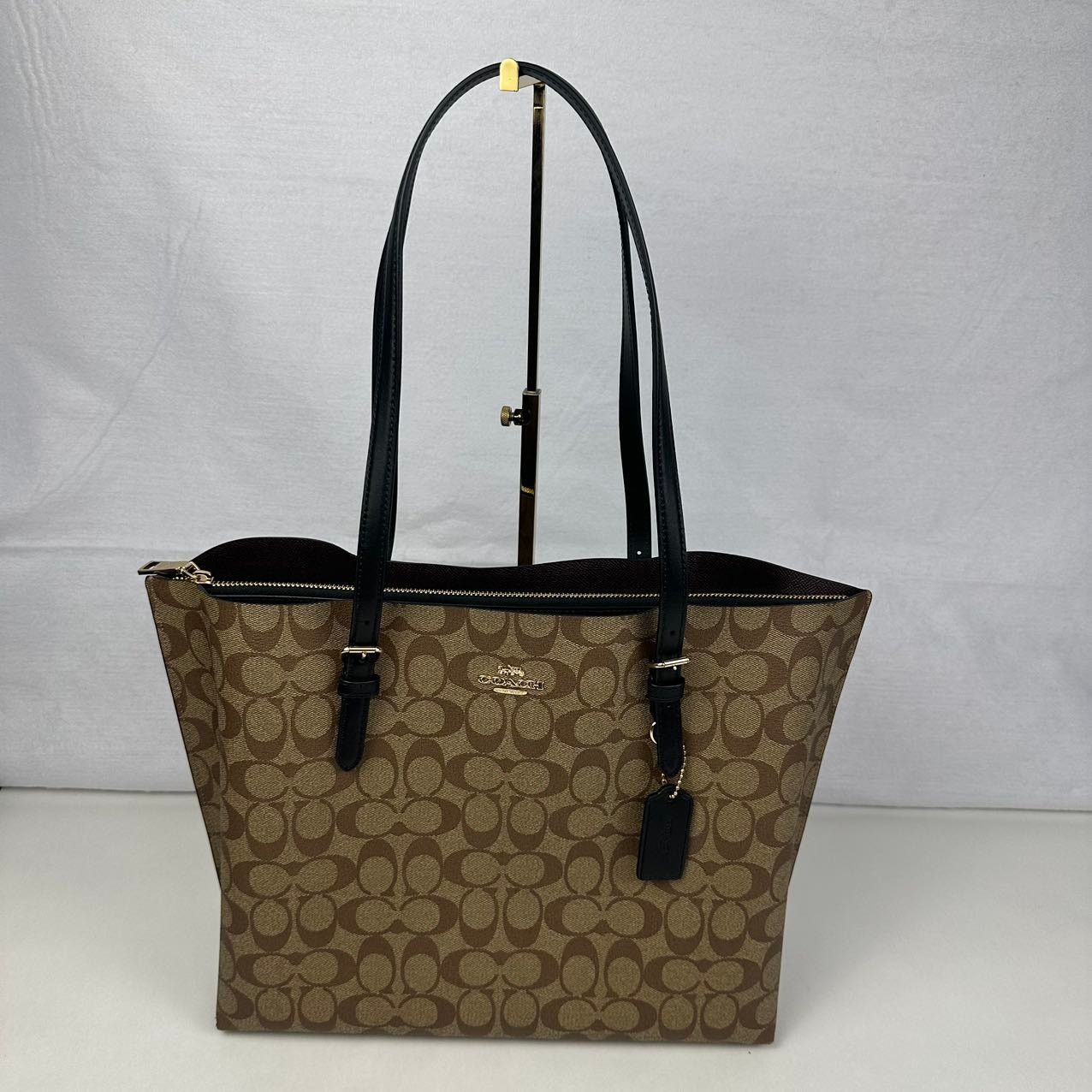 Coach Mollie Tote Bag In Signature Canvas Khaki/ Black 1665 in Gold, Women's