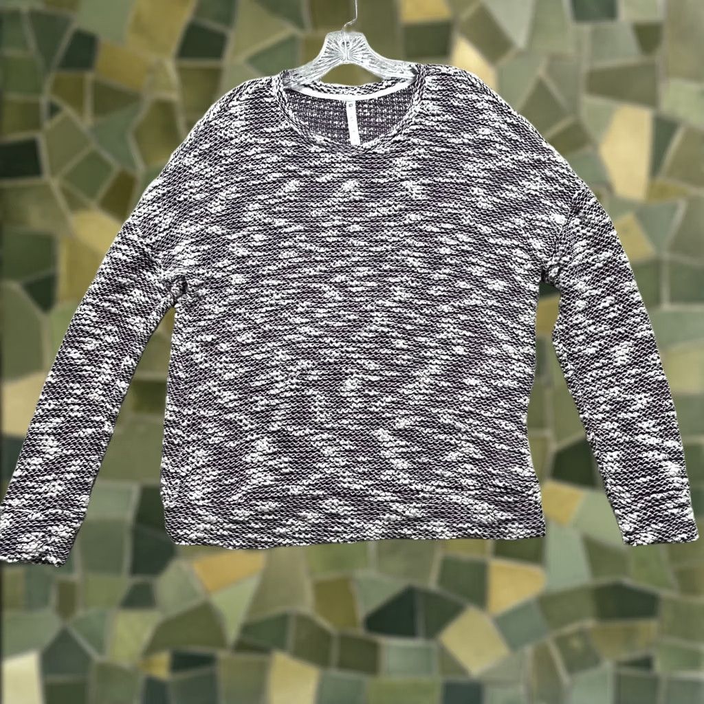 Fabletics Sweater Womens Large Purple White Juliette Knit Long Sleeves Pullover in Silver, Women's